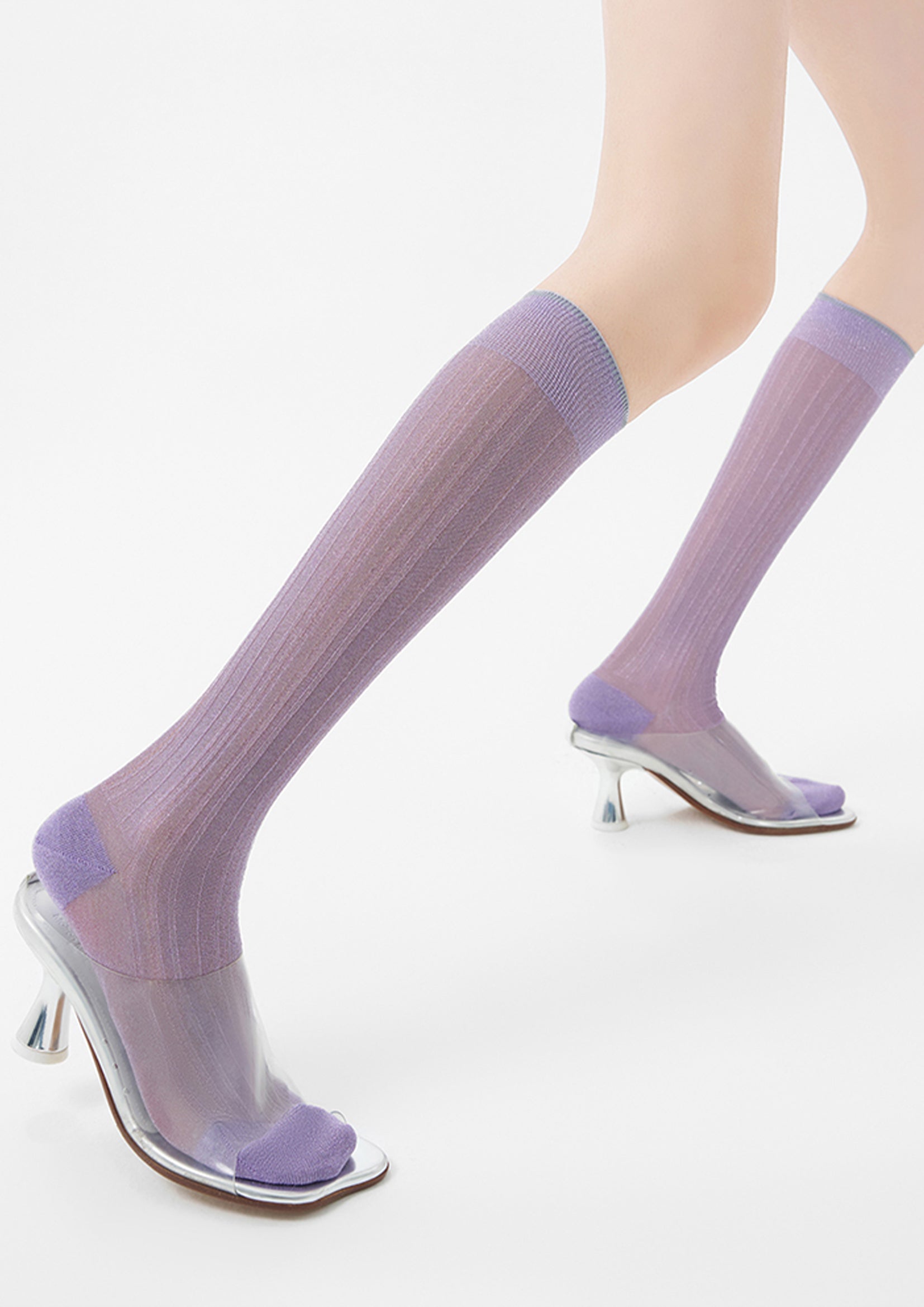 Glitter sheer over-the-calf sock - lavender