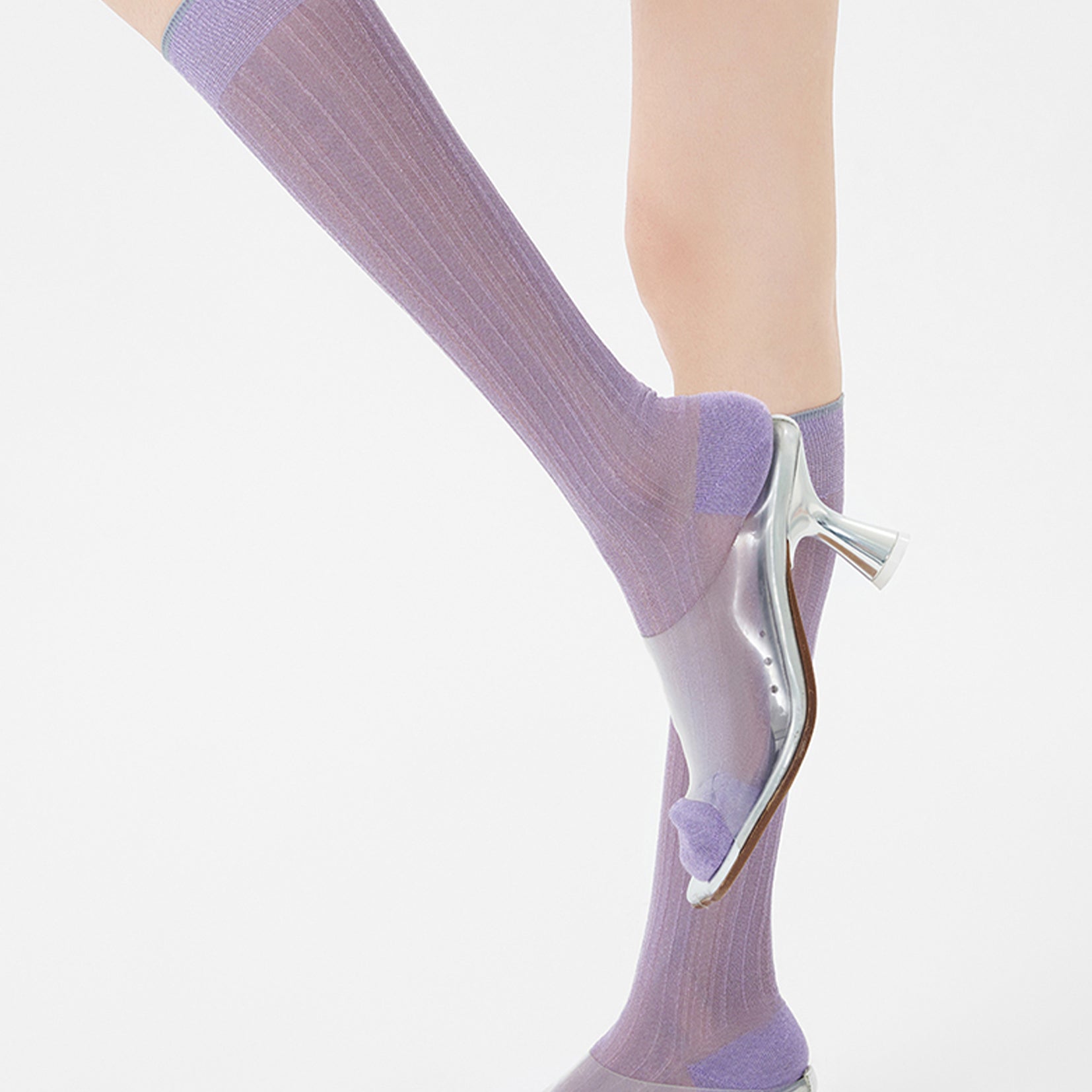 Glitter sheer over-the-calf sock - lavender