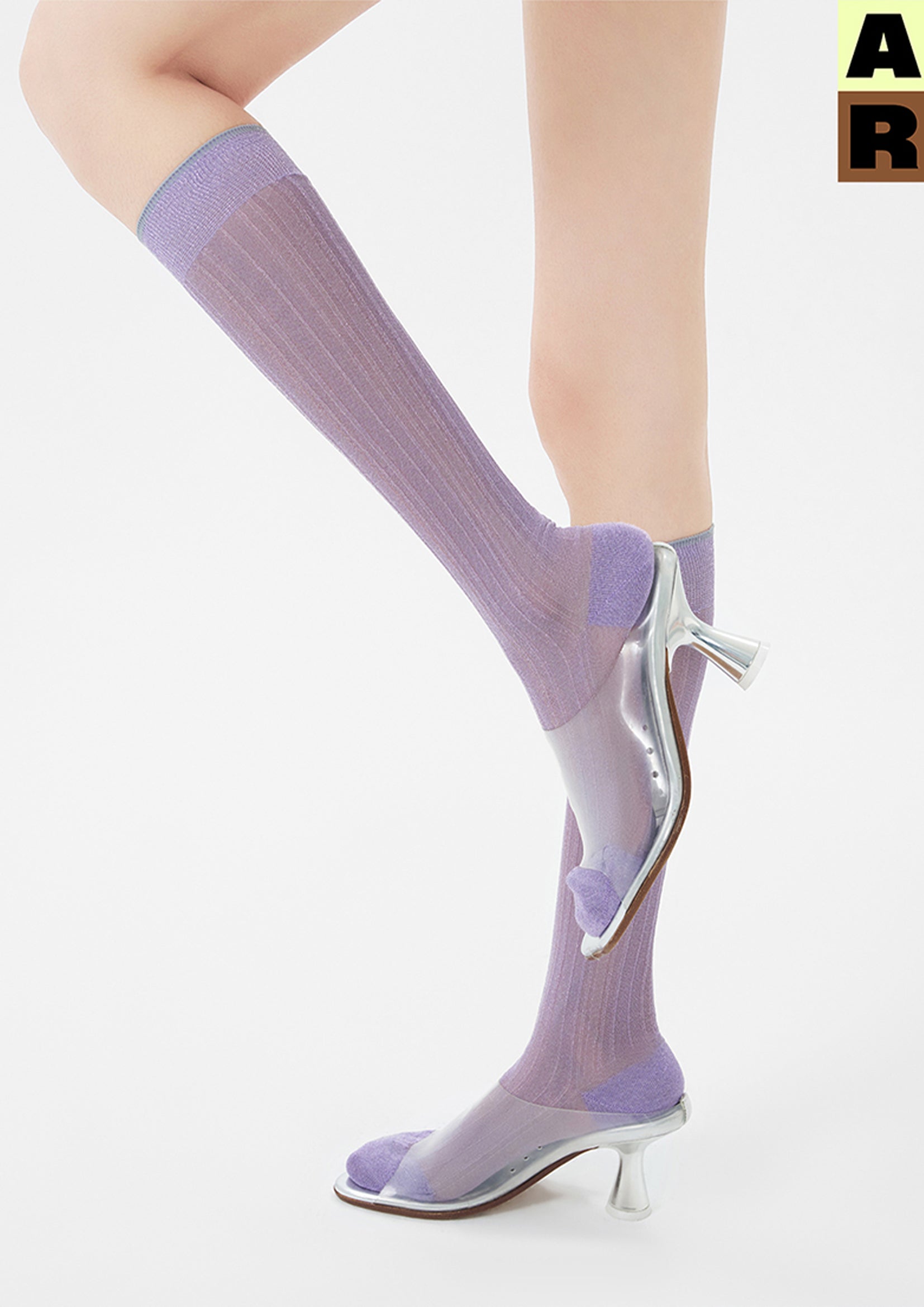 Glitter sheer over-the-calf sock - lavender