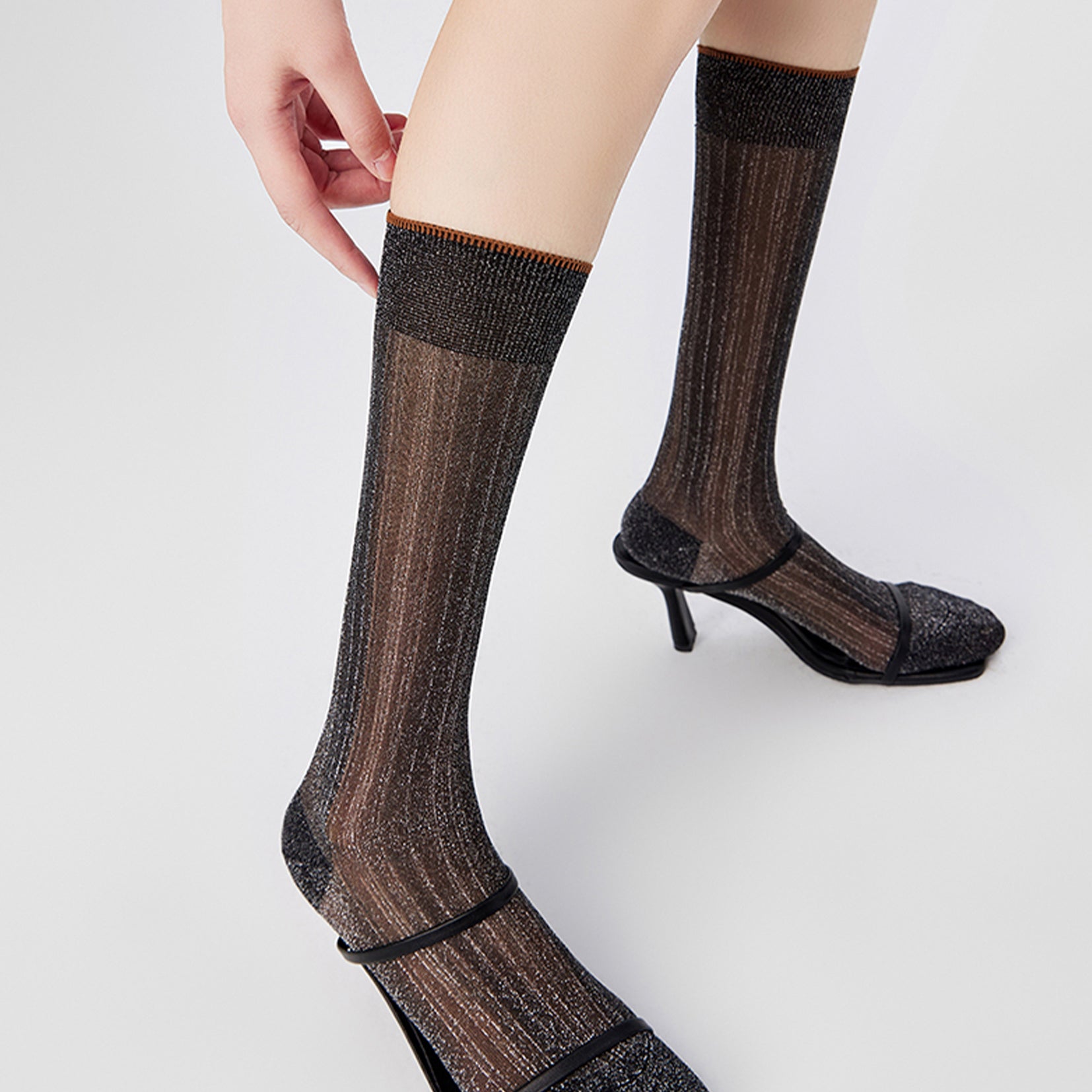 Glitter sheer over-the-calf sock - black