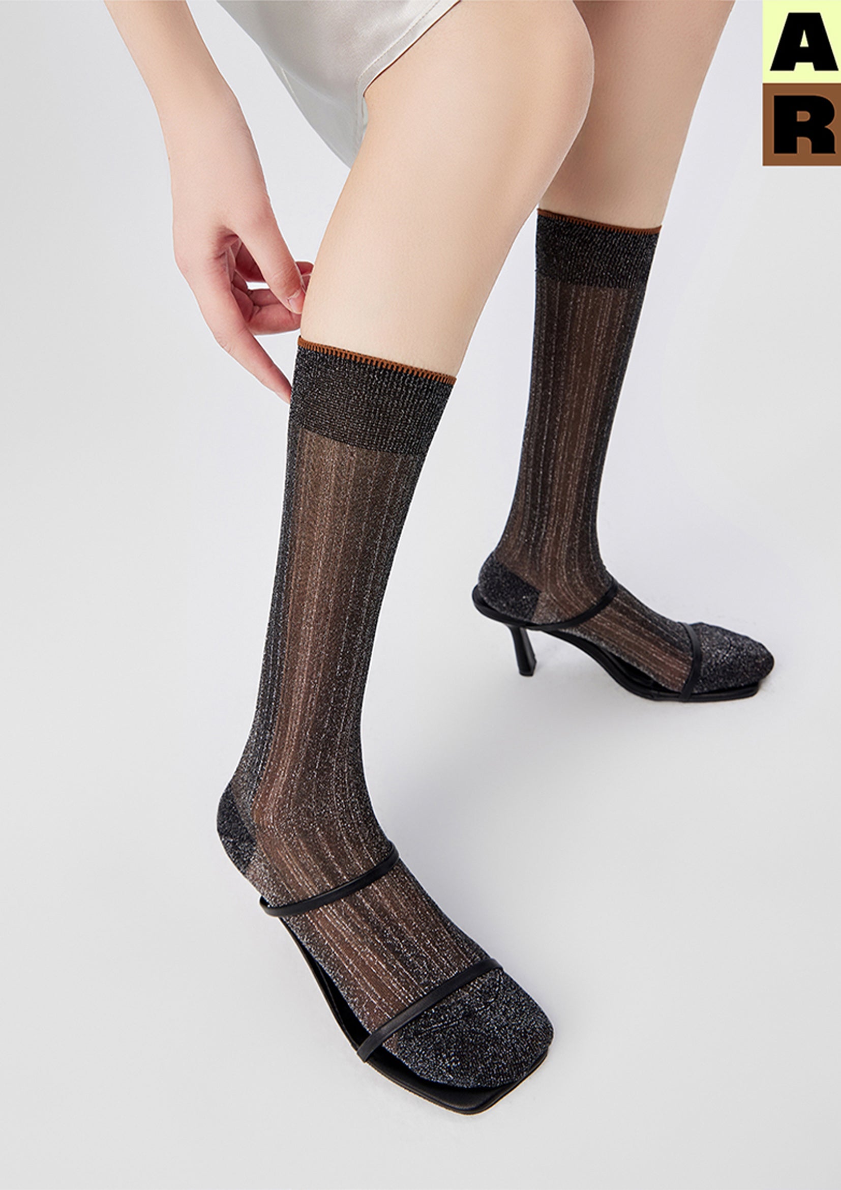 Glitter sheer over-the-calf sock - black