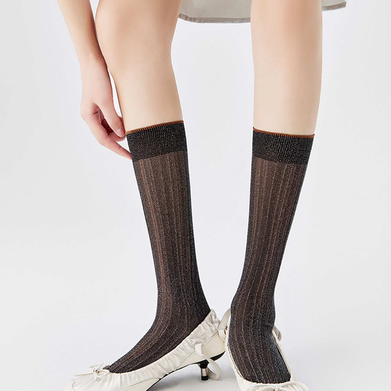 Glitter sheer over-the-calf sock - black