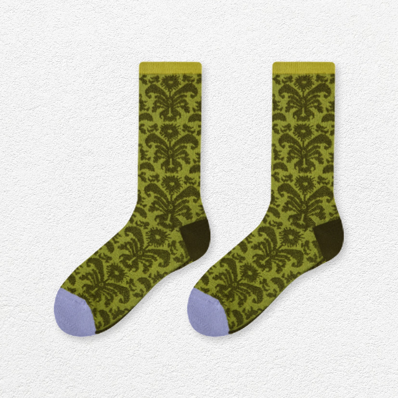 Tendril jacquard mid-calf sock - avocado