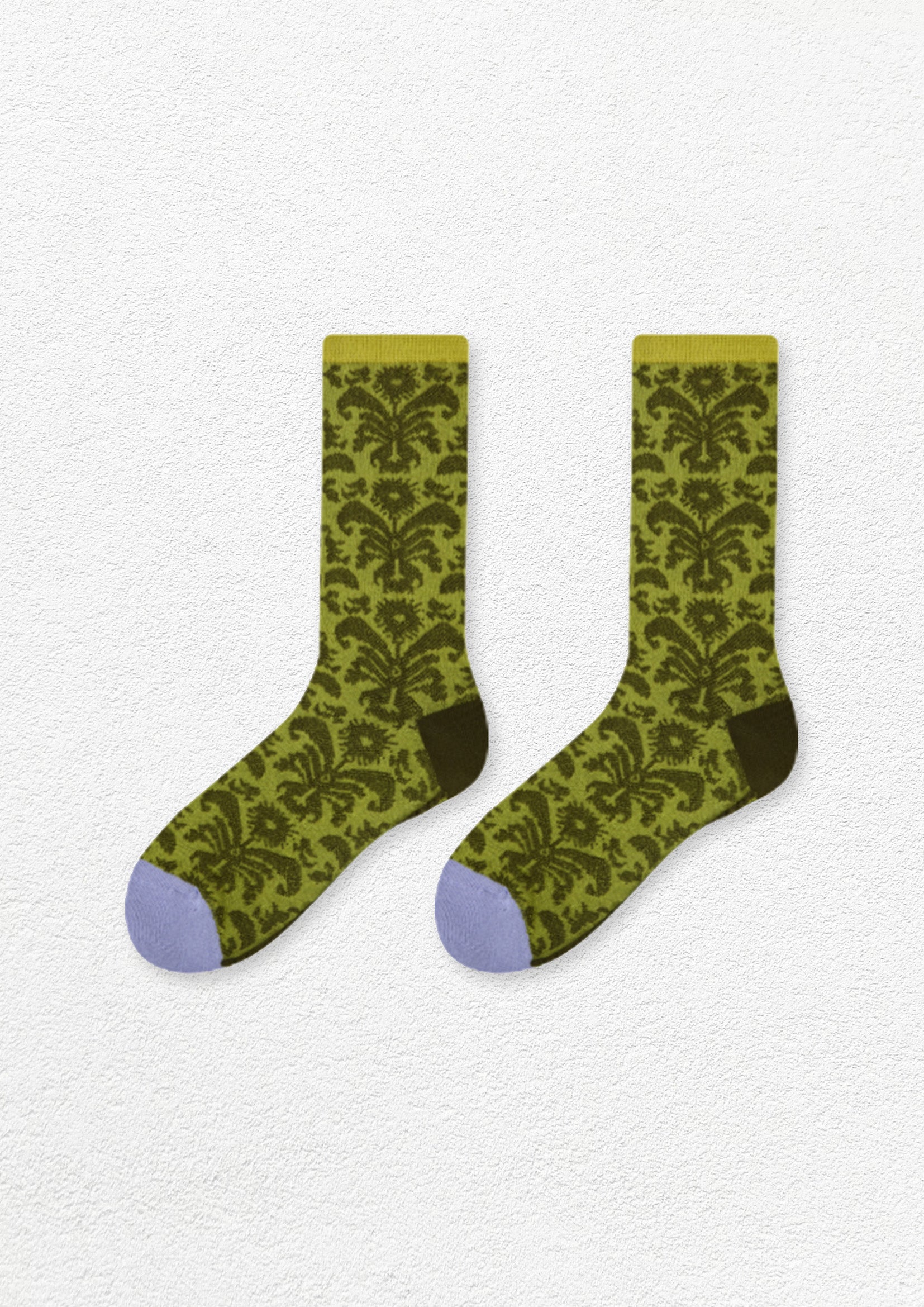 Tendril jacquard mid-calf sock - avocado