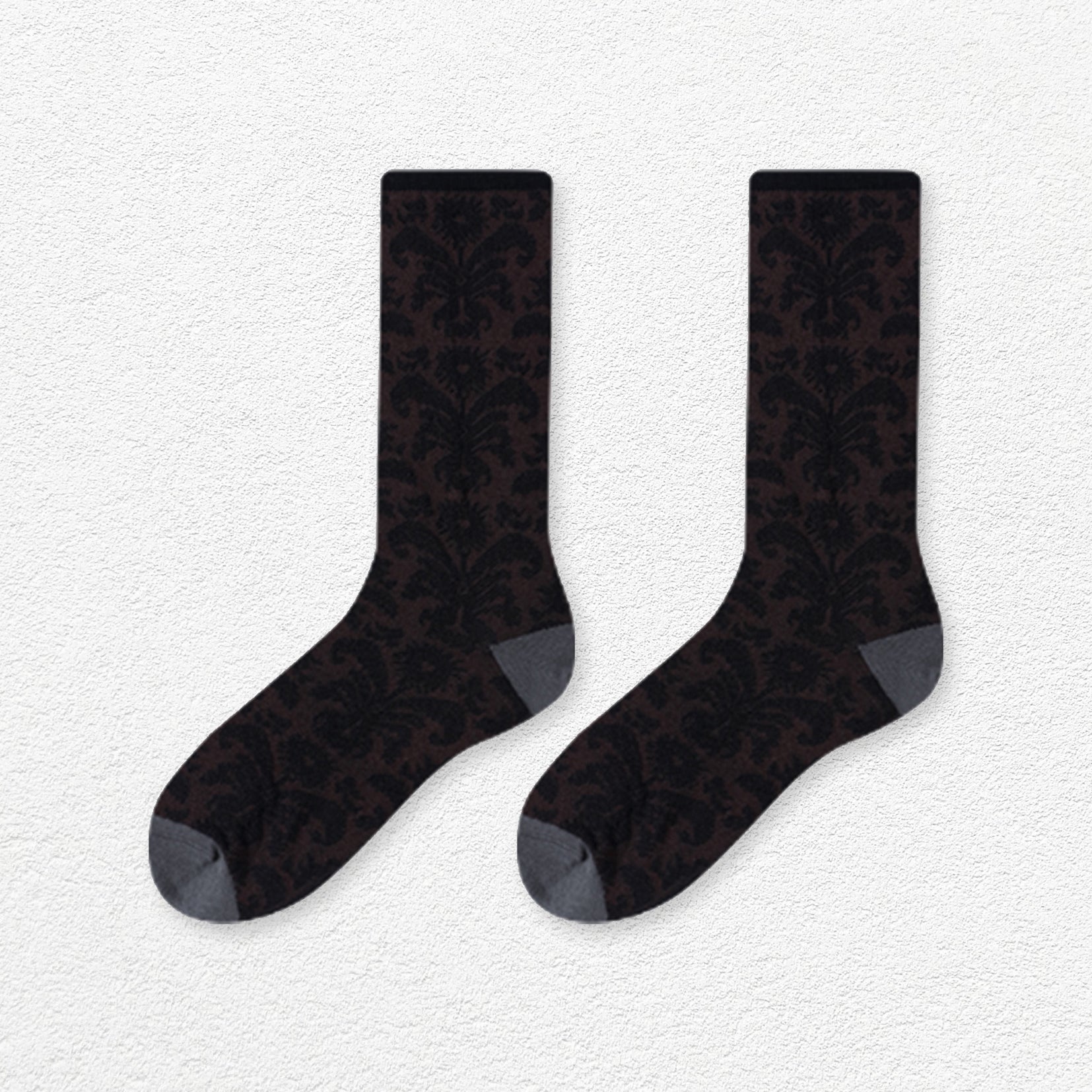 Tendril jacquard mid-calf sock - chocolate