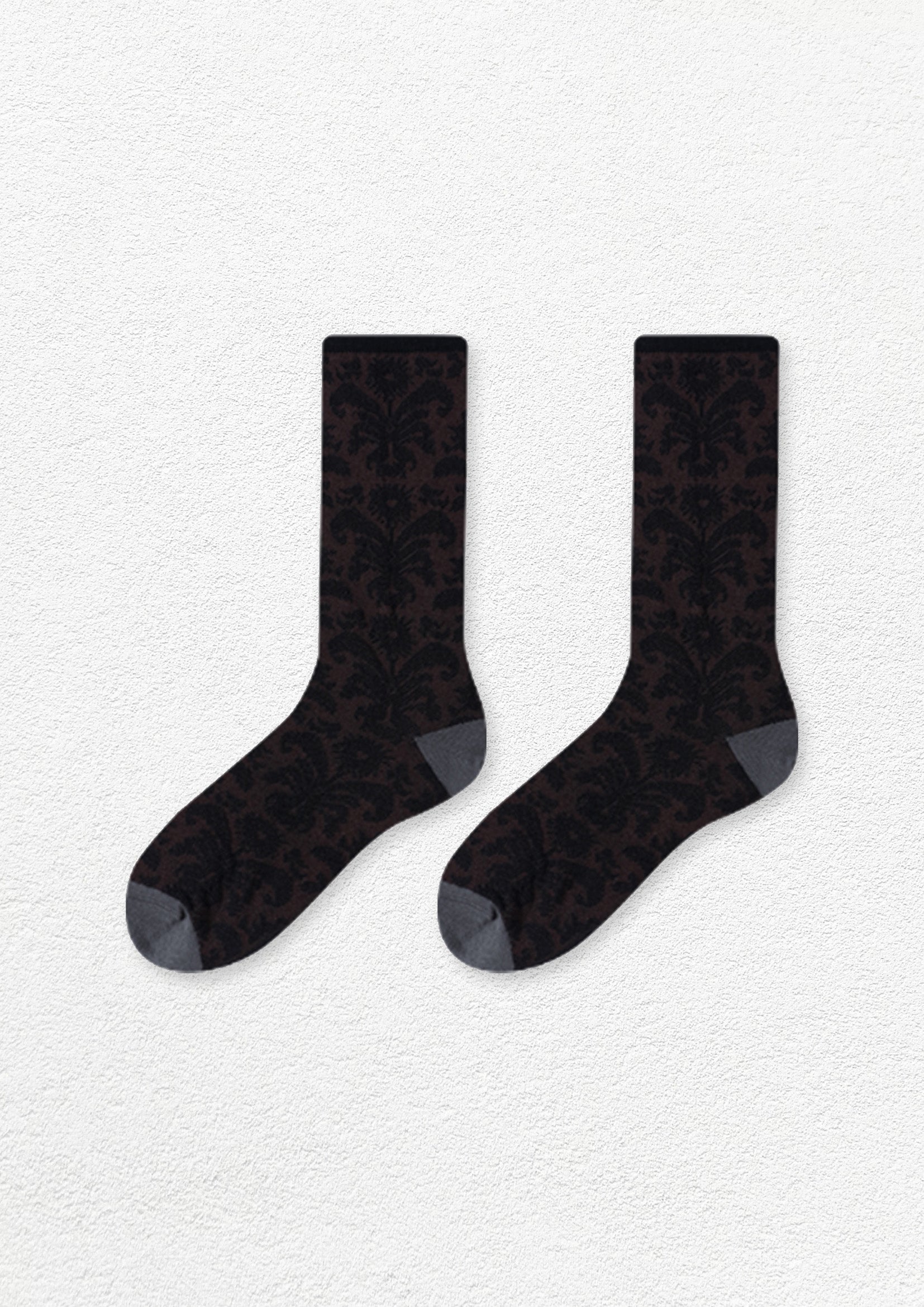 Tendril jacquard mid-calf sock - chocolate