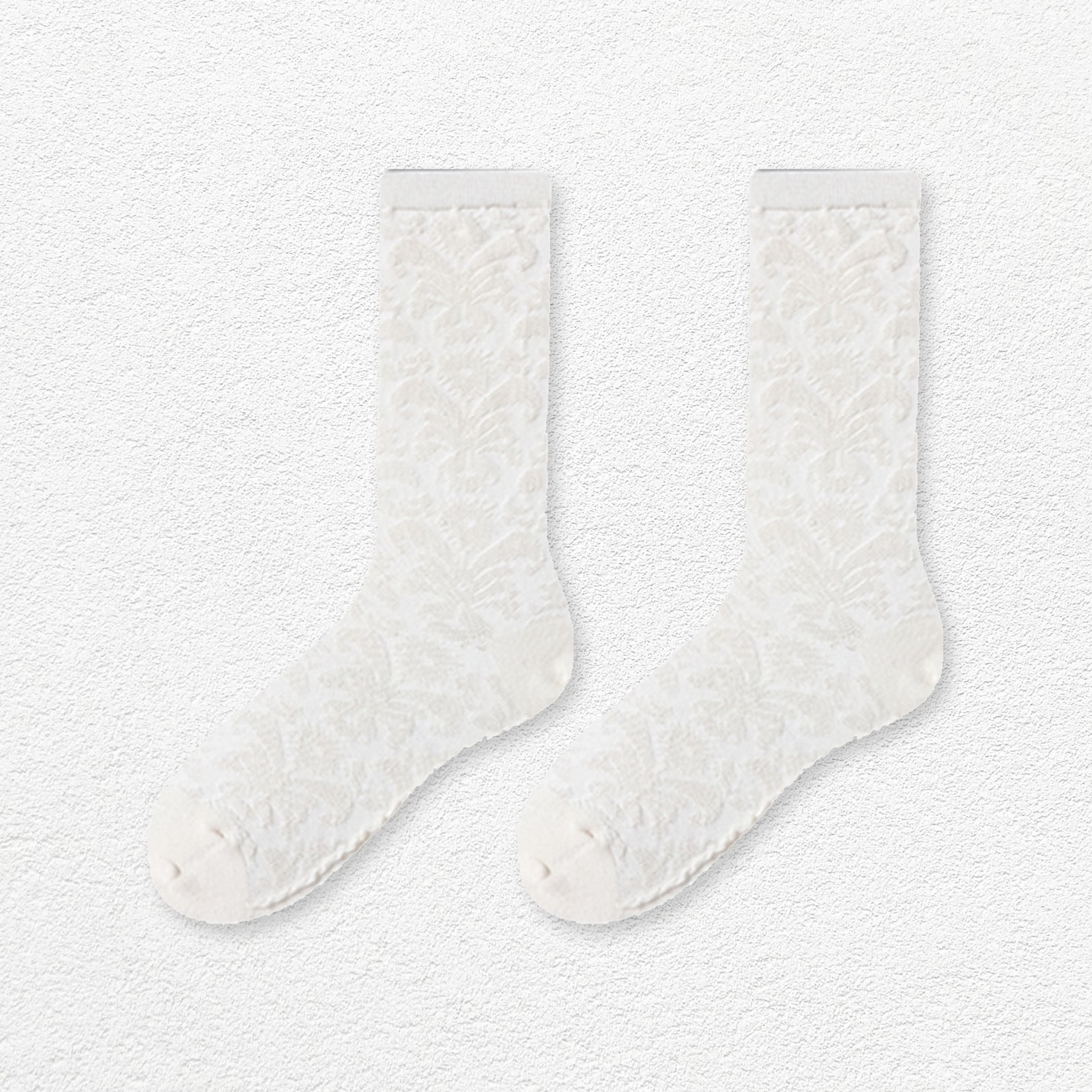 Tendril jacquard mid-calf sock - white