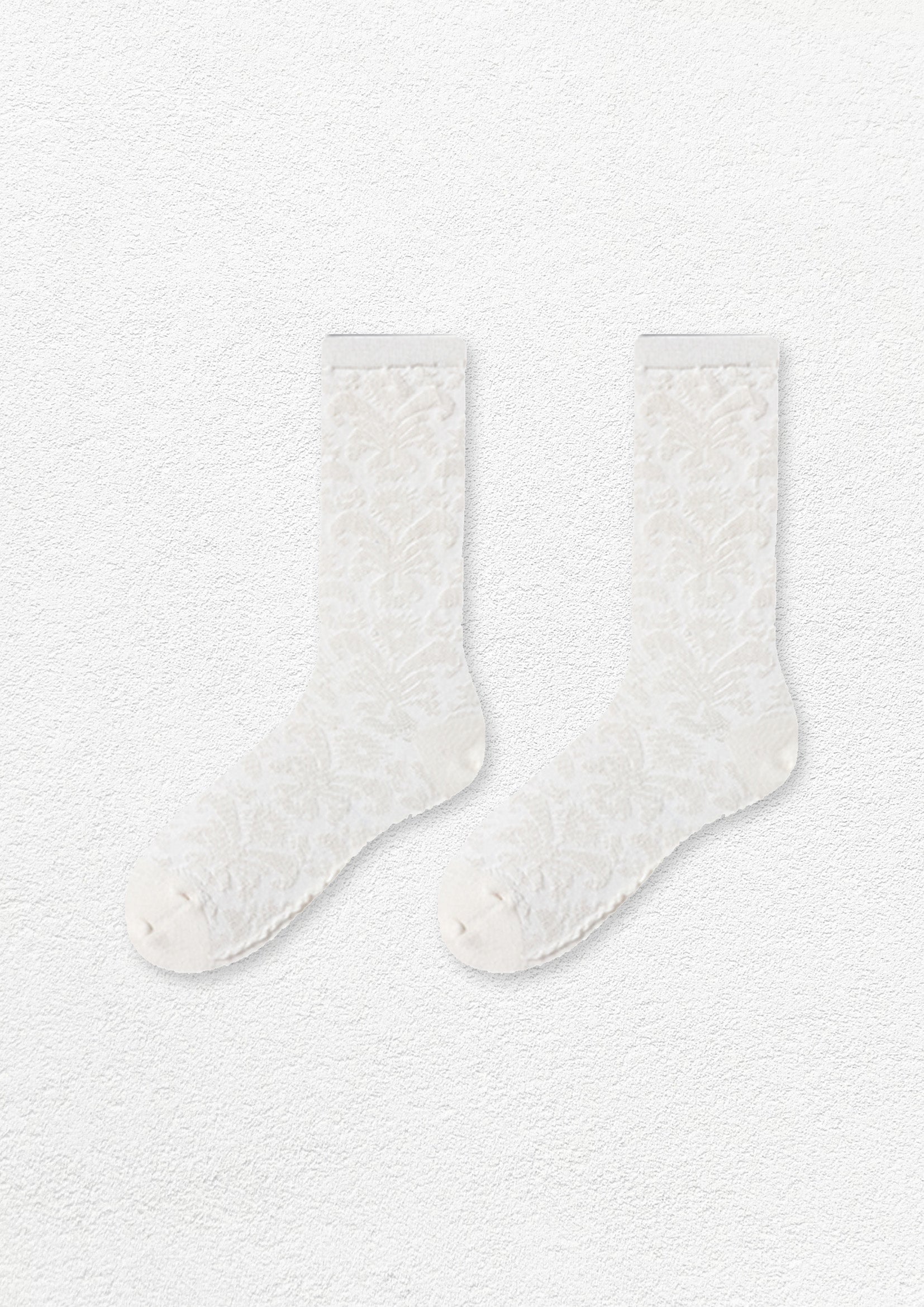 Tendril jacquard mid-calf sock - white