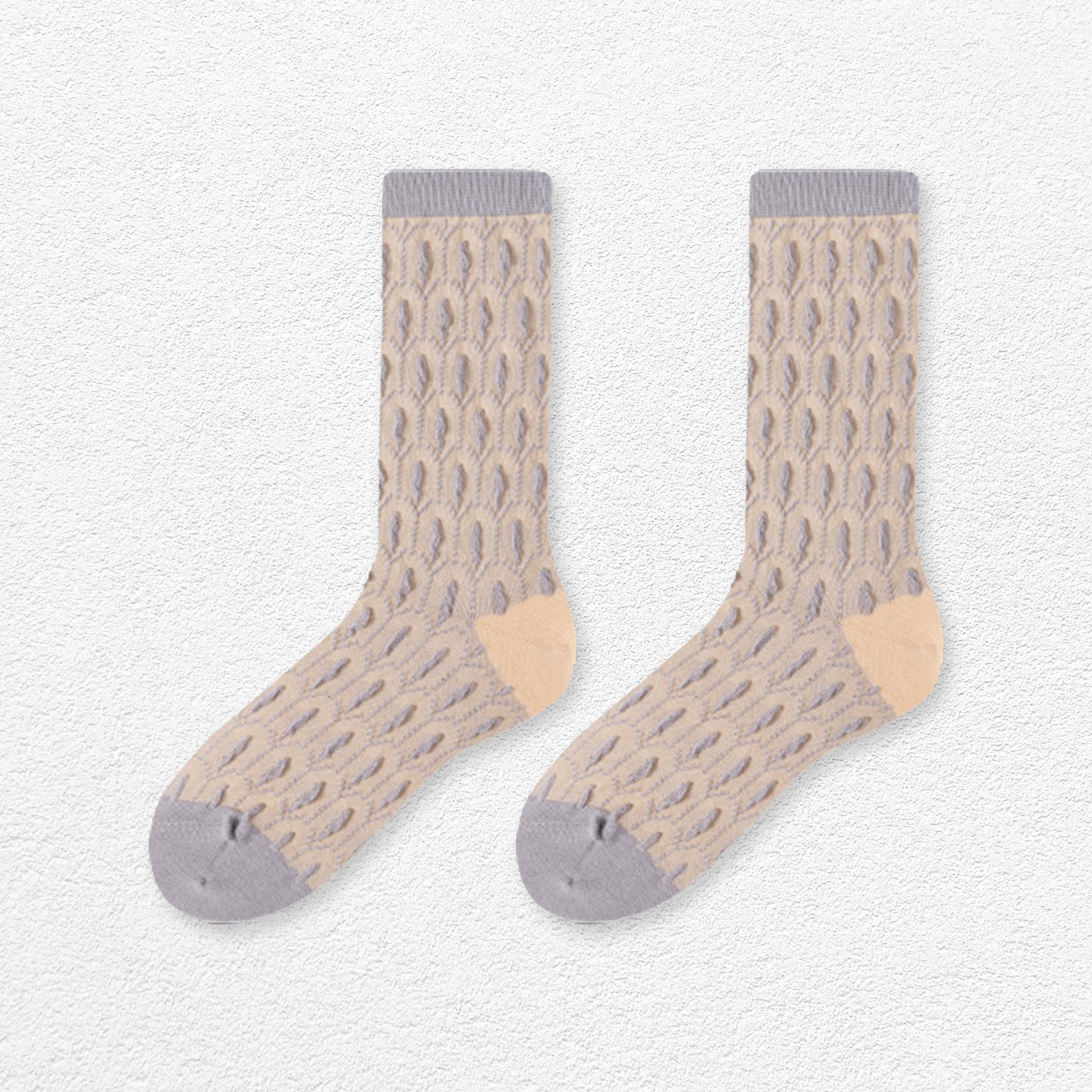 Peacock jacquard mid-calf sock - beige