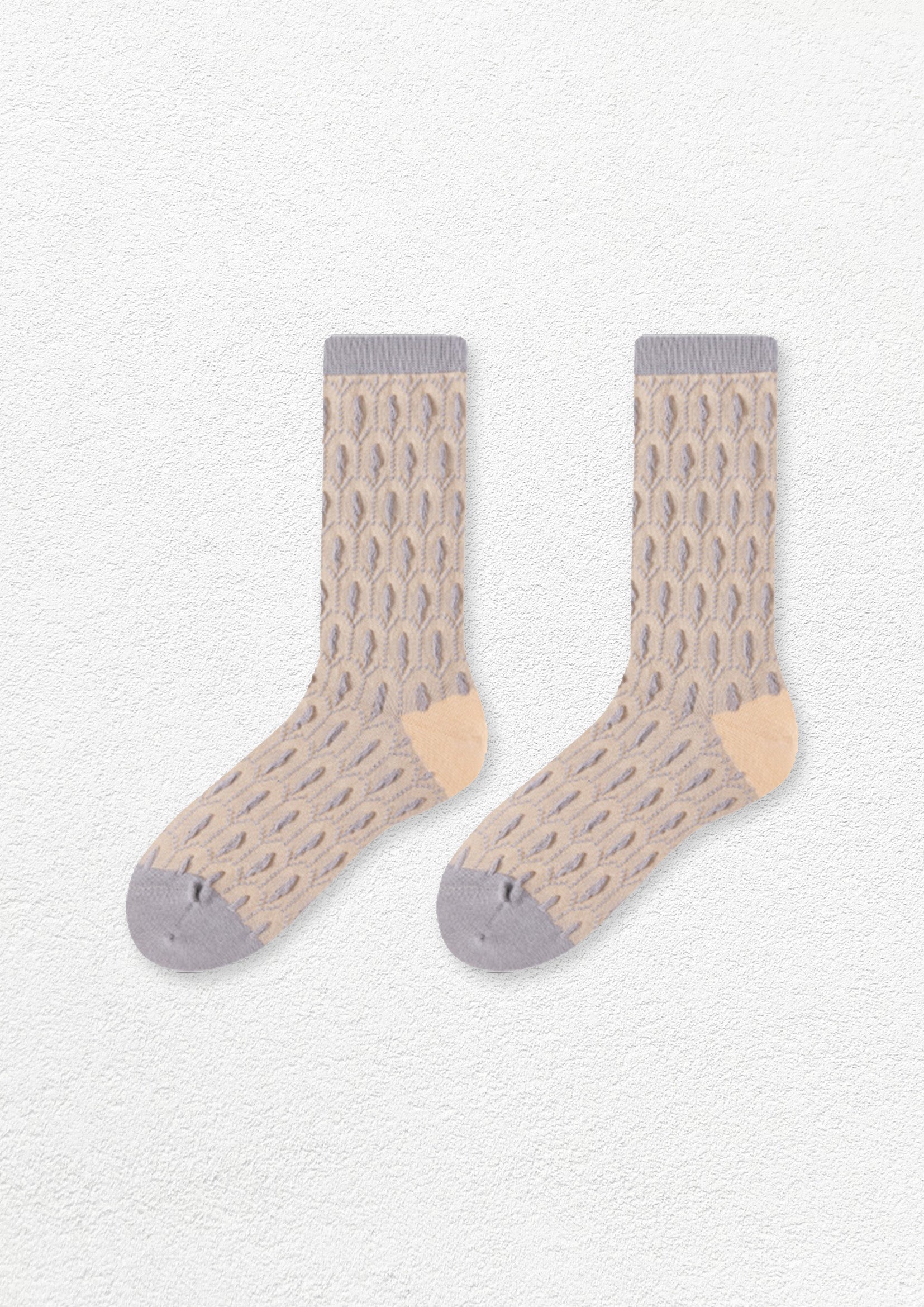 Peacock jacquard mid-calf sock - beige