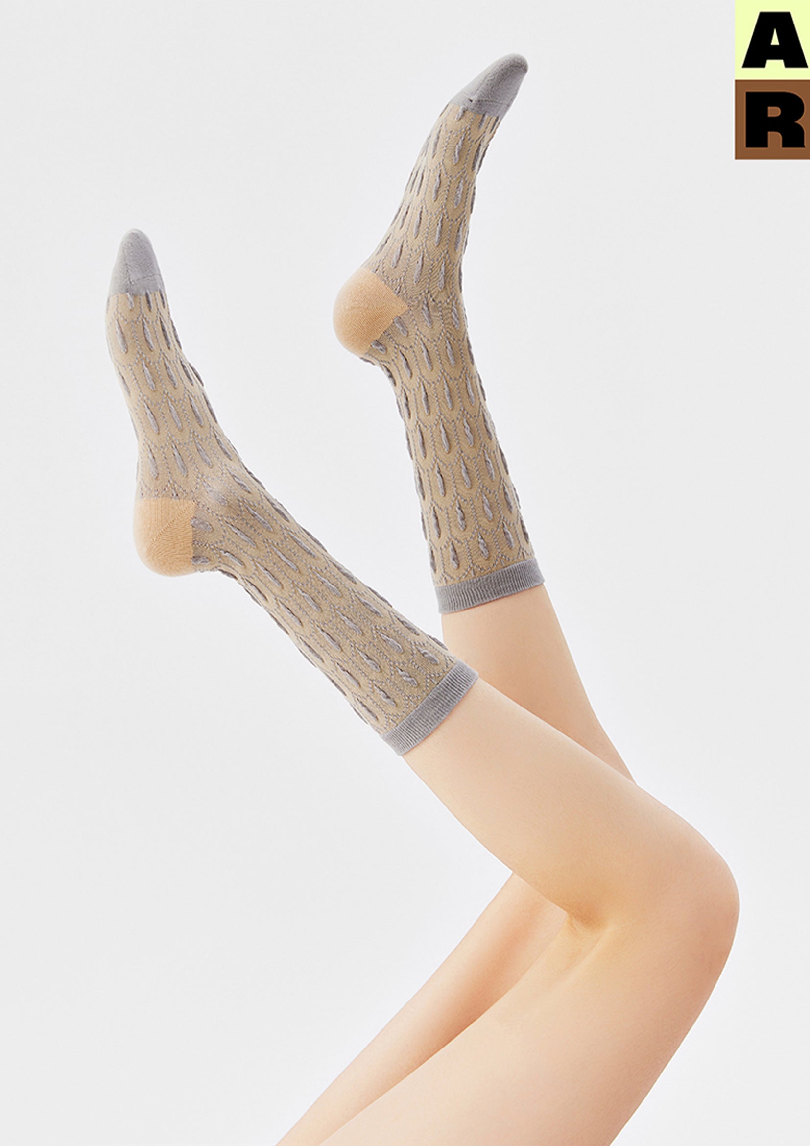 Peacock jacquard mid-calf sock - beige