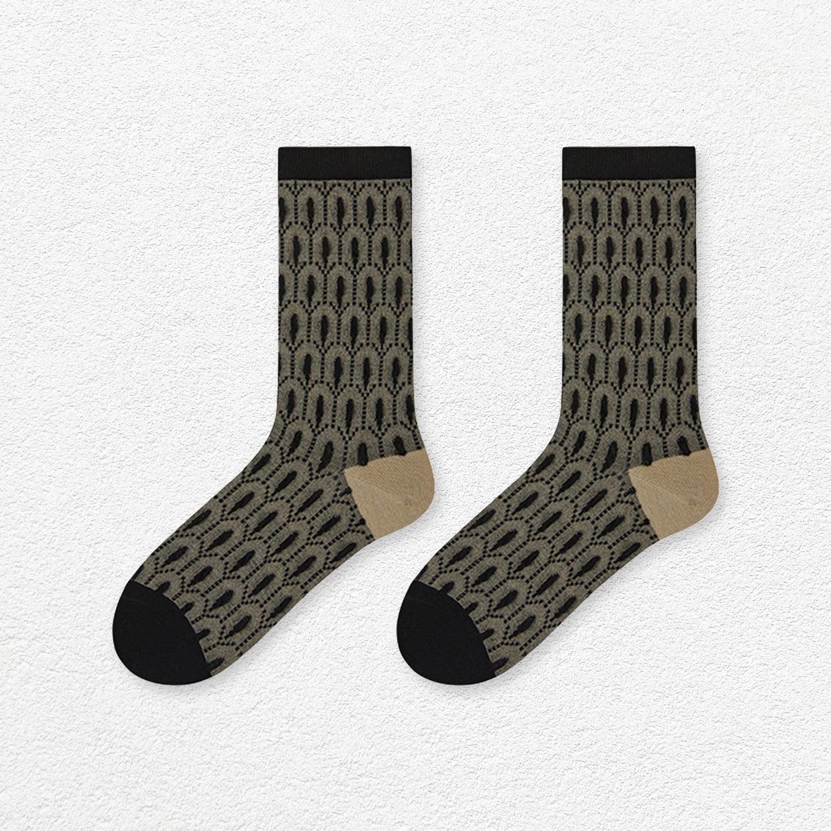 Peacock jacquard mid-calf sock - black