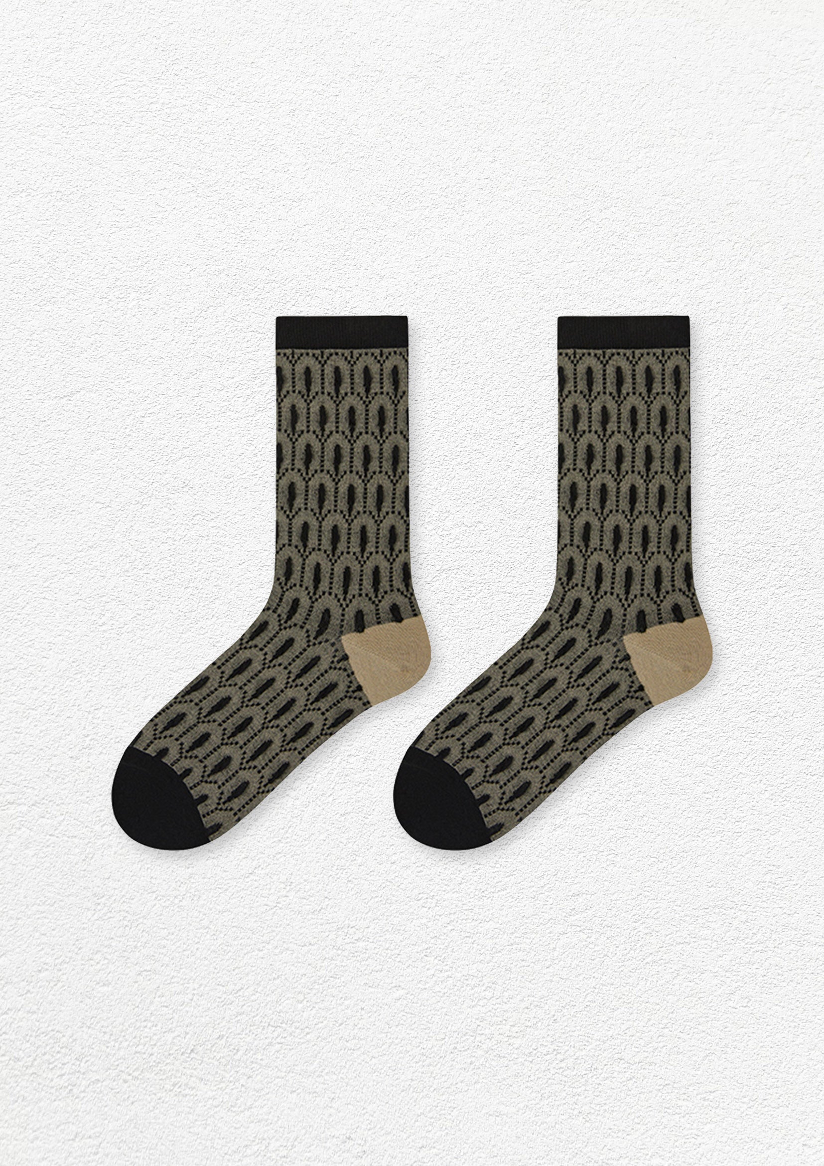 Peacock jacquard mid-calf sock - black