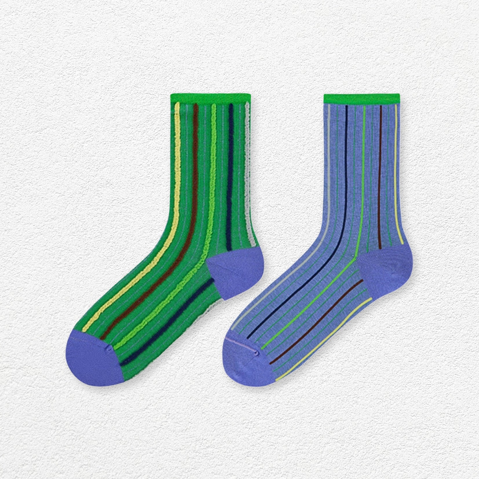 Reversible stripe mid-calf socks - jade & cornflower