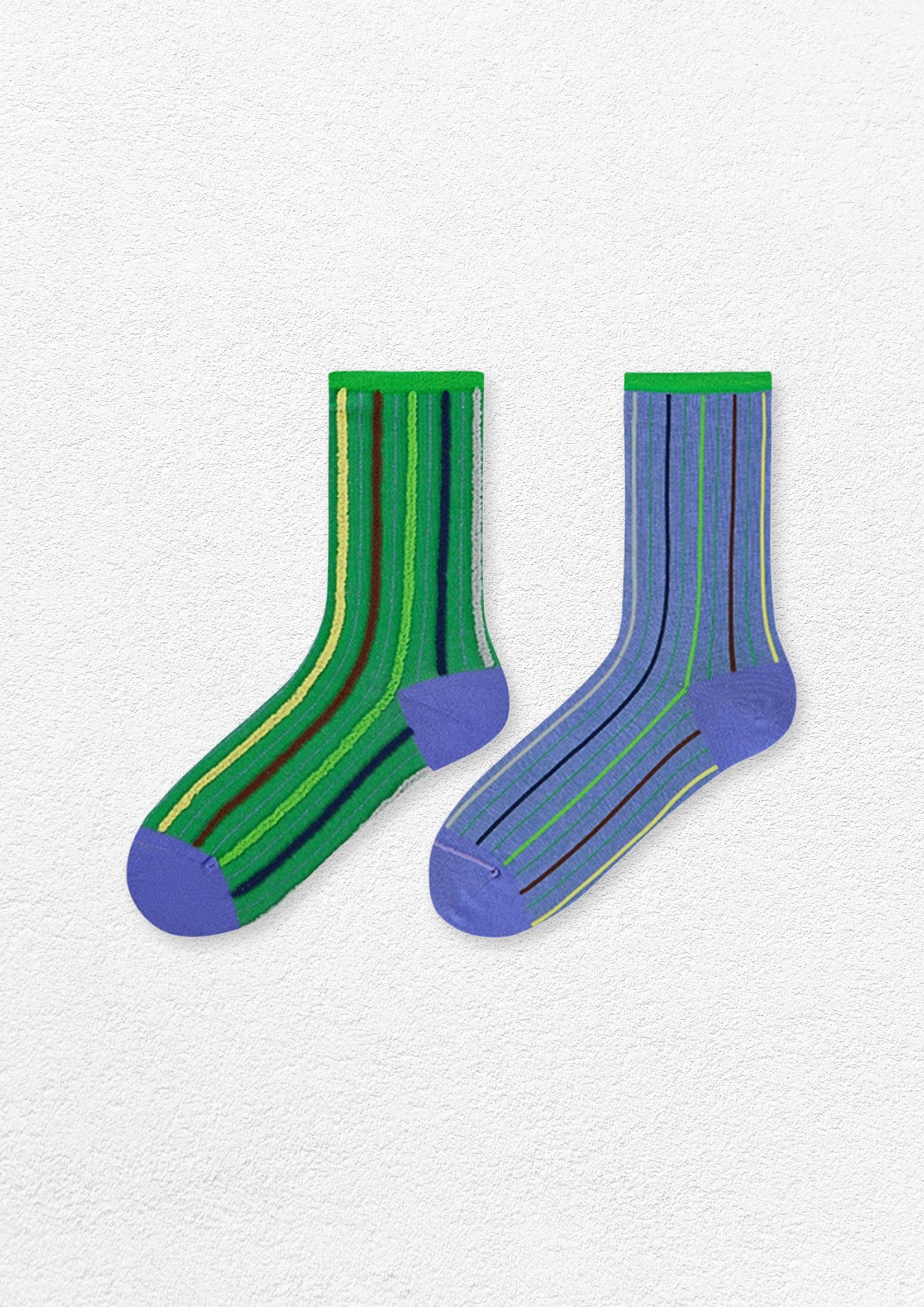 Reversible stripe mid-calf socks - jade & cornflower