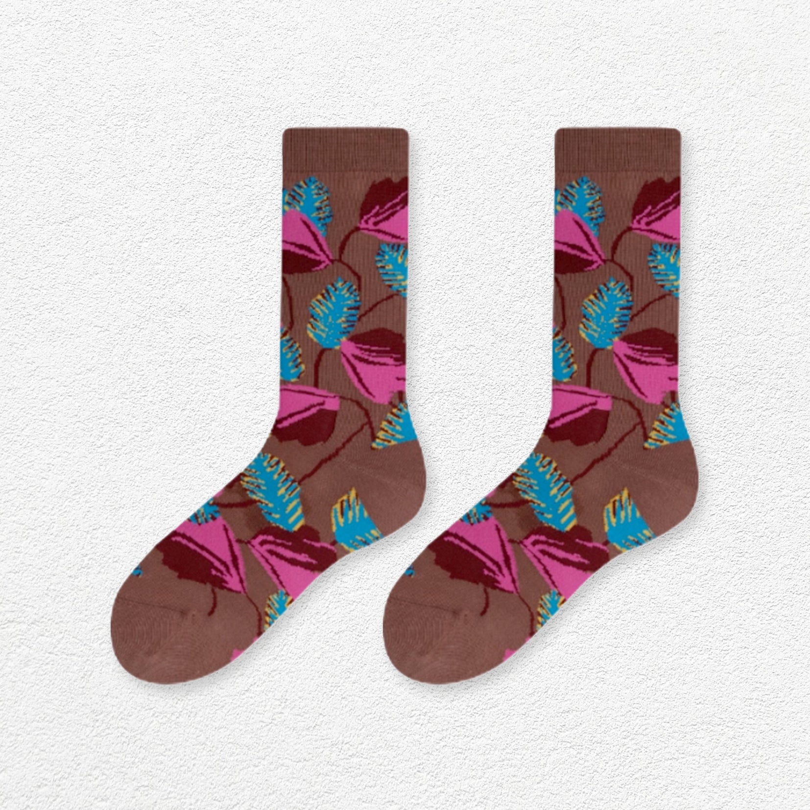 Floral mid-calf socks - cocoa