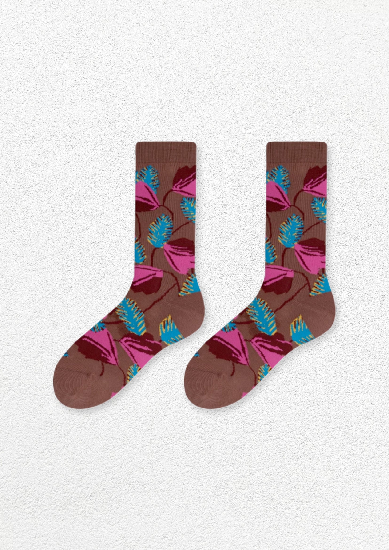 Floral mid-calf socks - cocoa