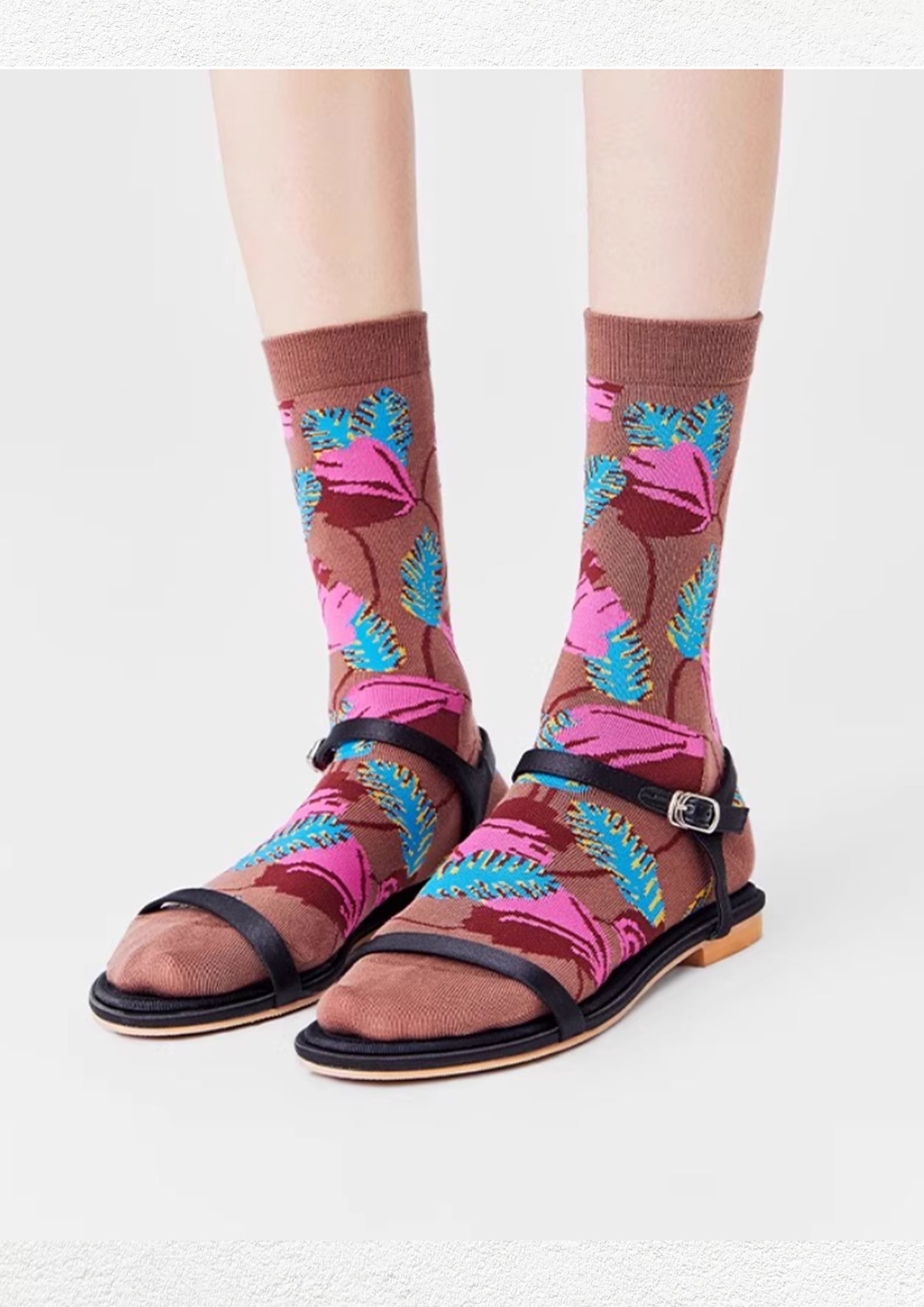 Floral mid-calf socks - cocoa