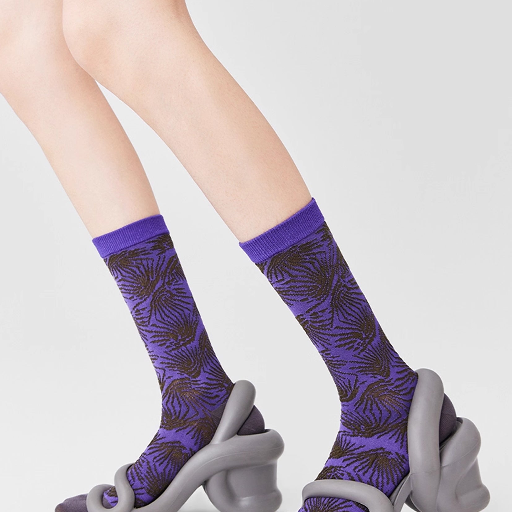Floral mid-calf socks - purple