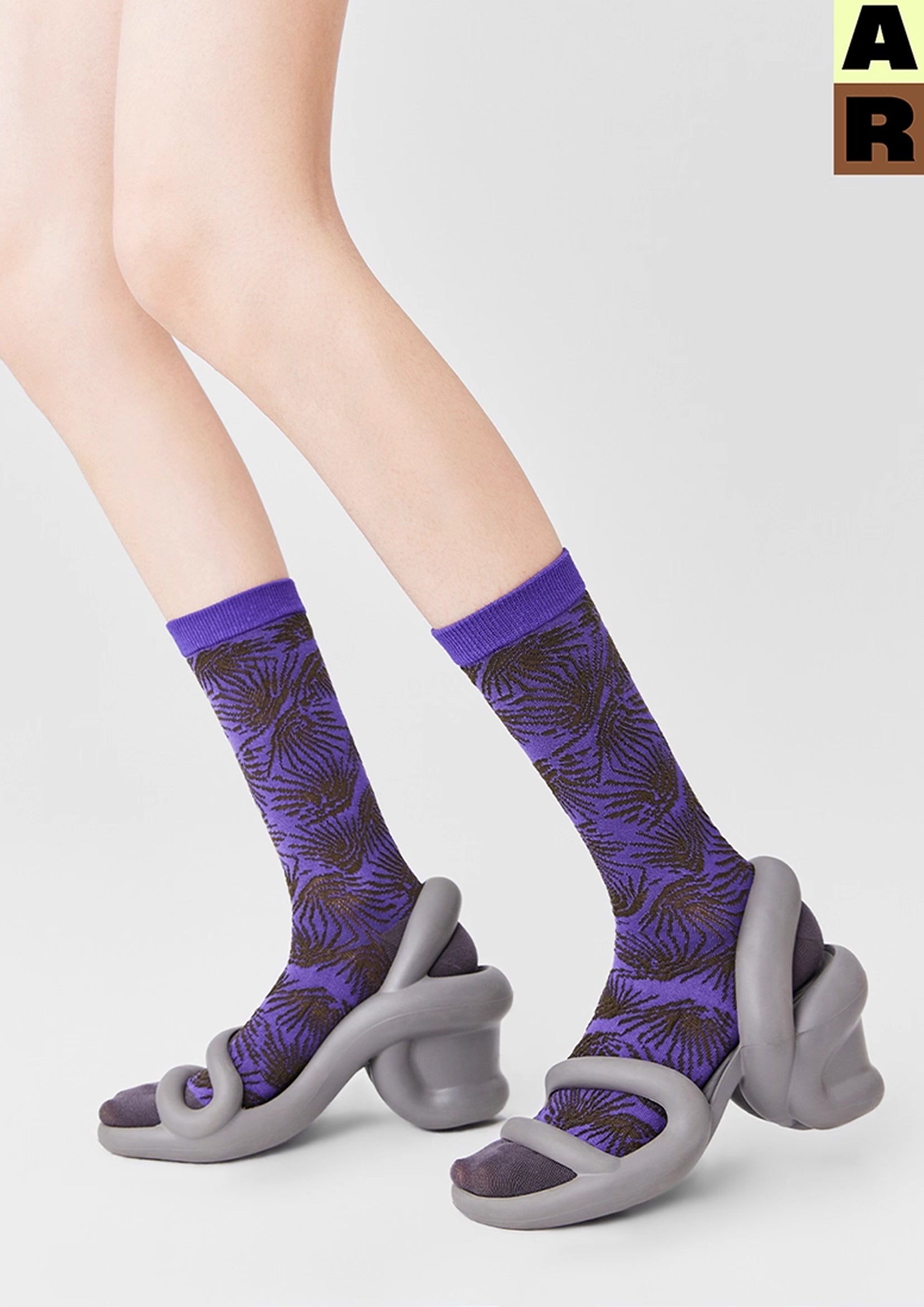 Floral mid-calf socks - purple
