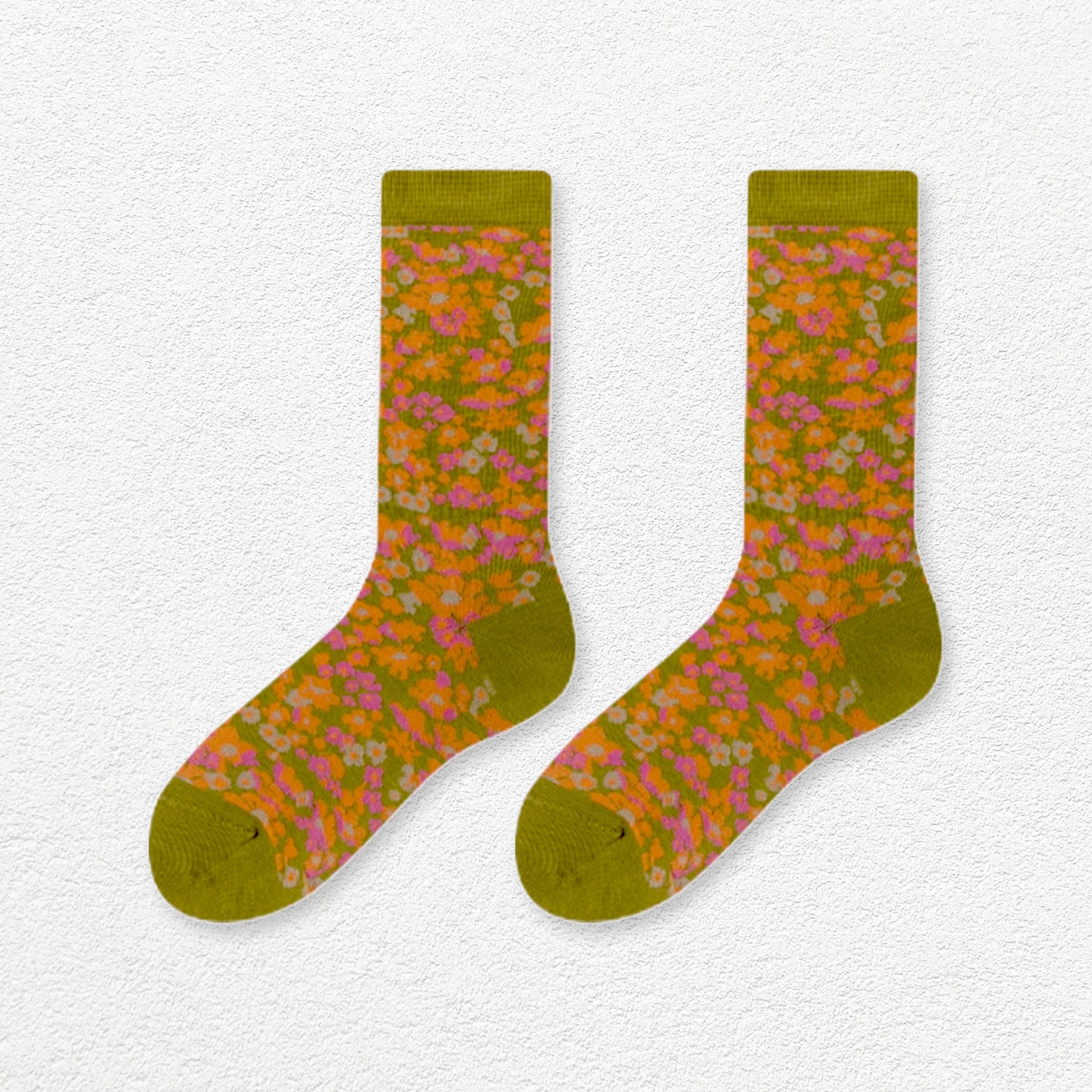 Floral mid-calf socks - olive