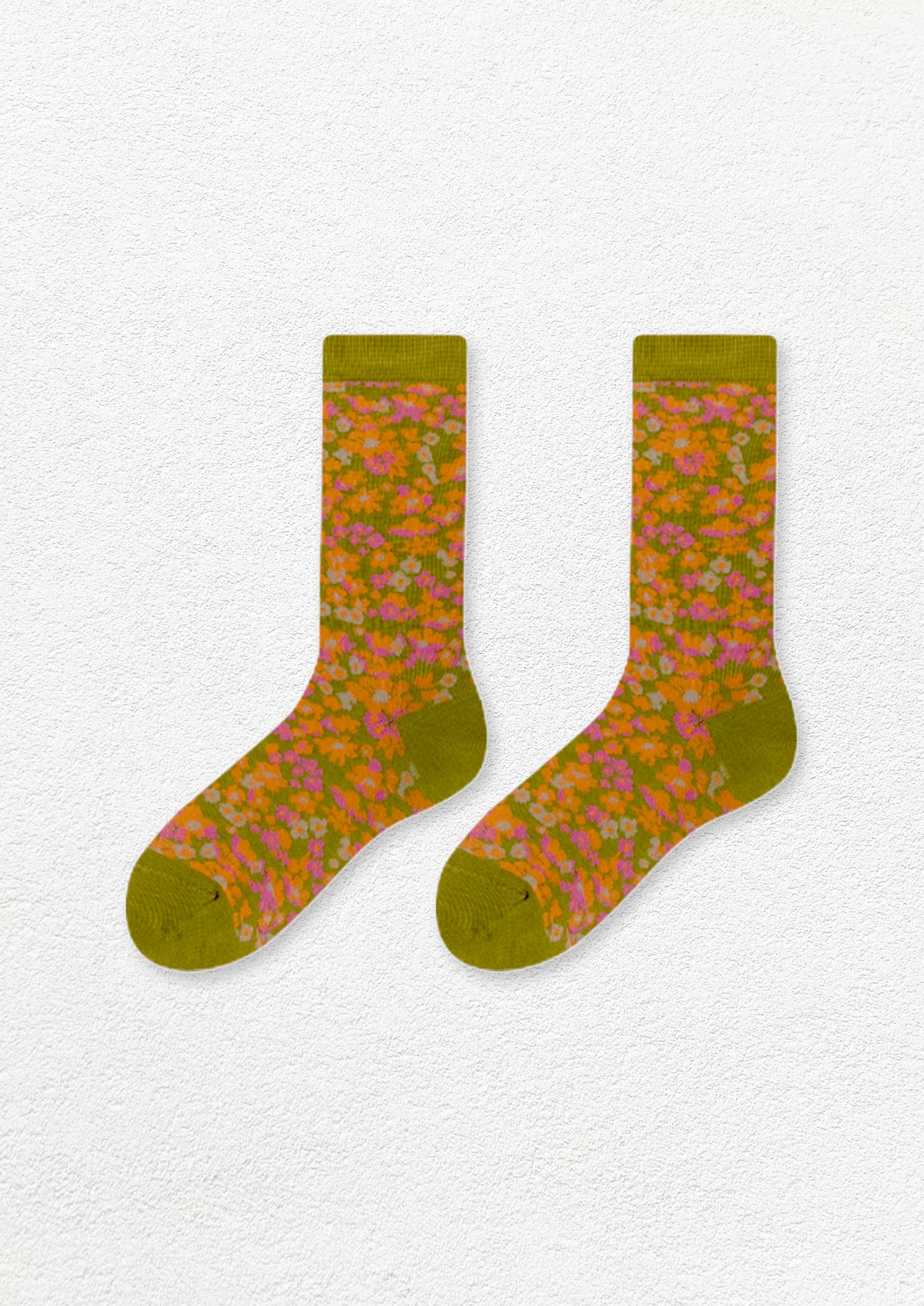 Floral mid-calf socks - olive