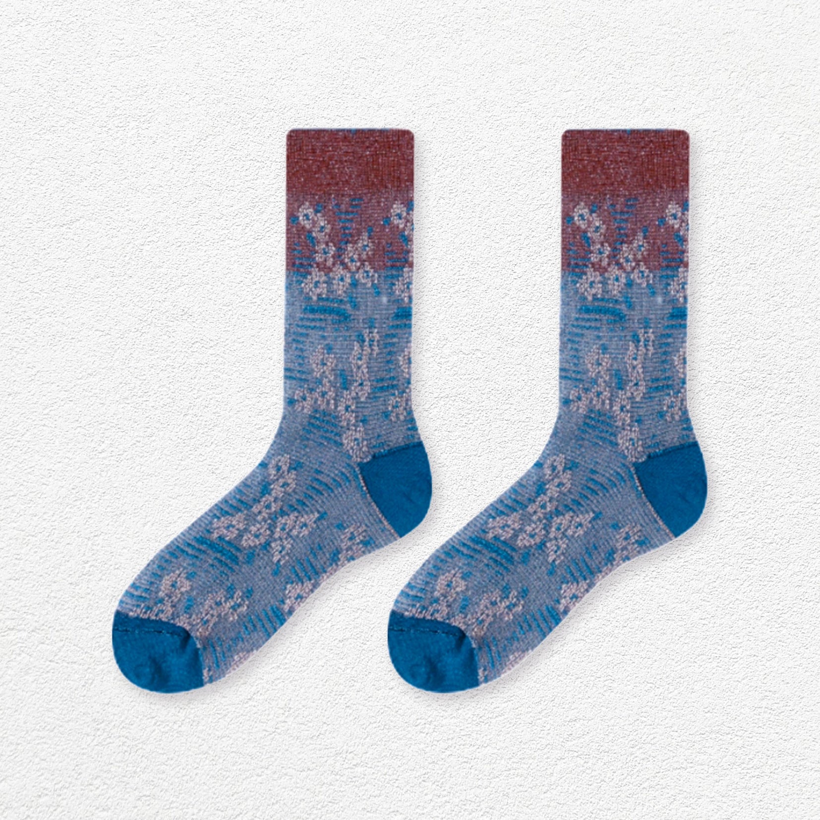 Lace jacquard floral mid-calf socks - shadow blue