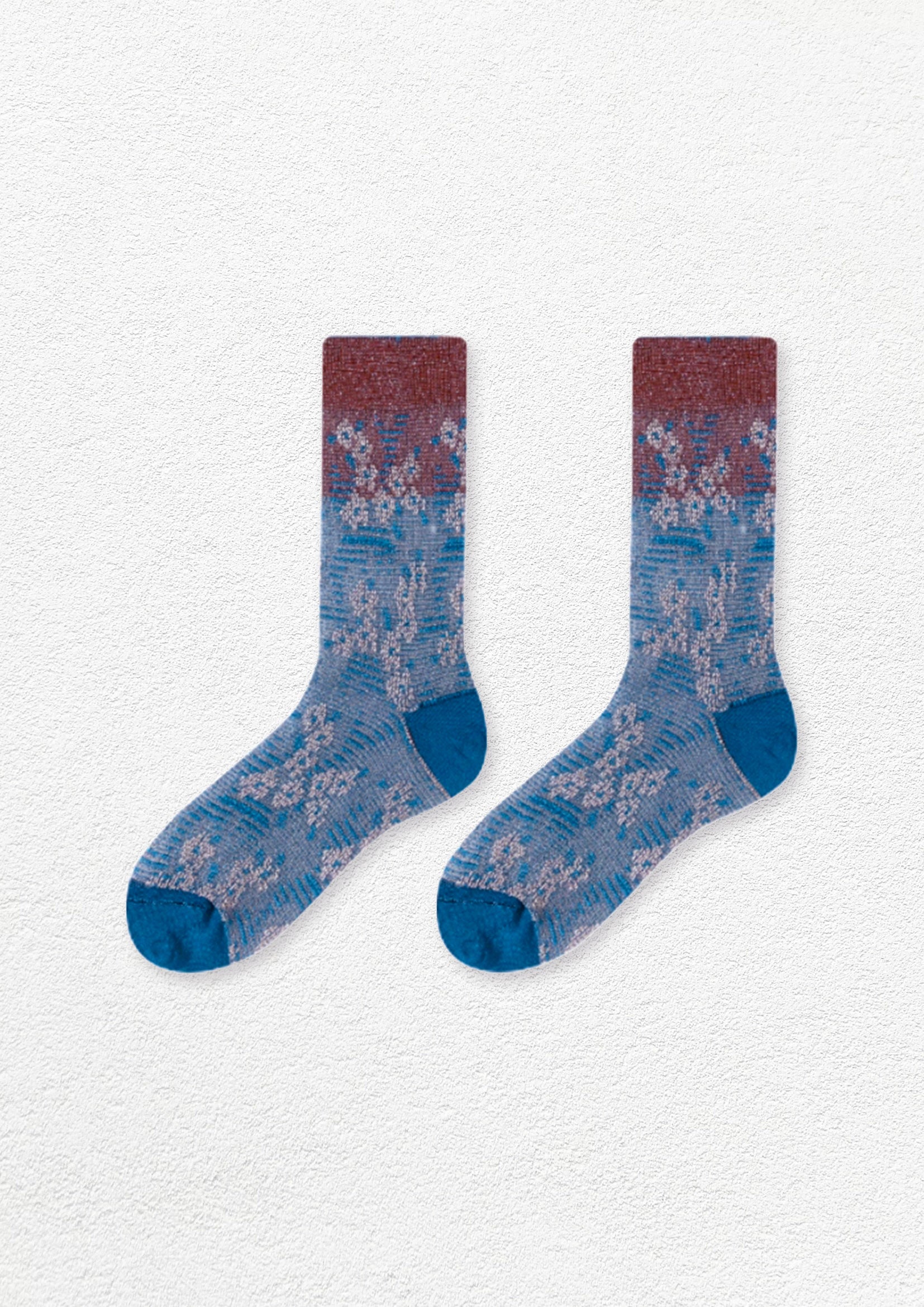 Lace jacquard floral mid-calf socks - shadow blue