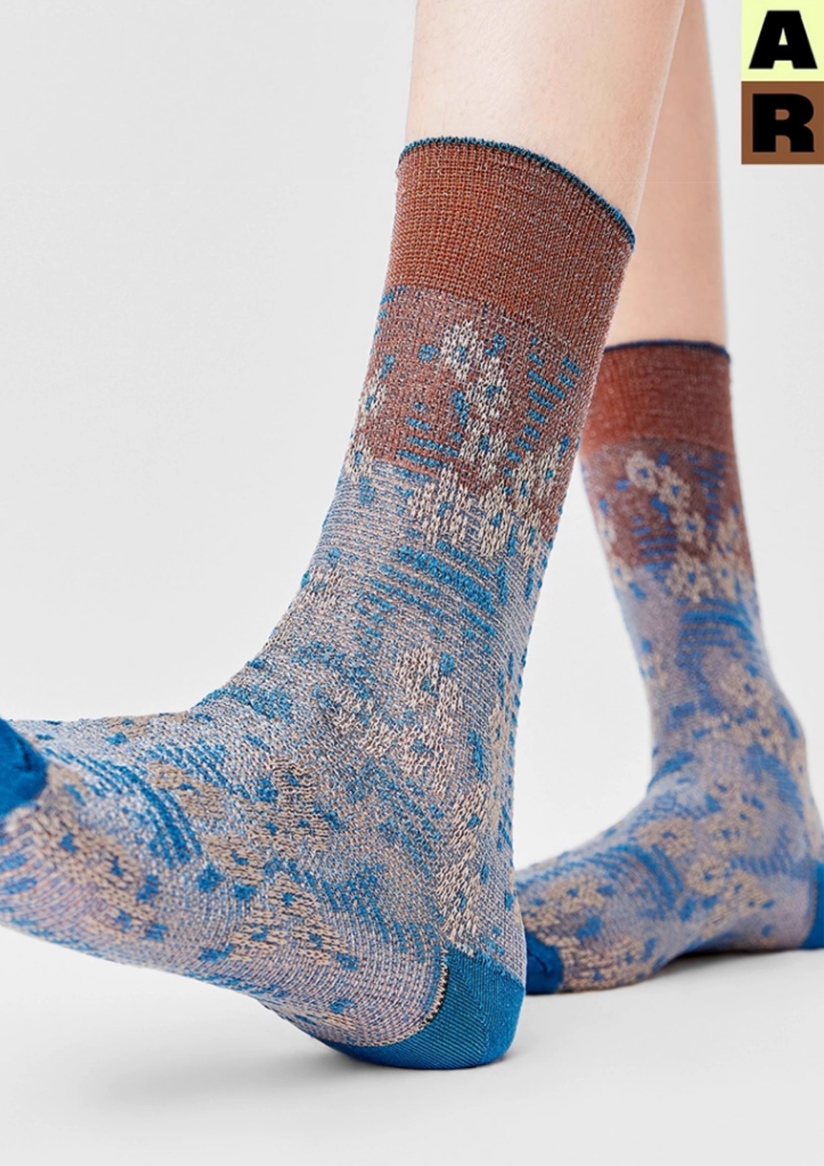 Lace jacquard floral mid-calf socks - shadow blue
