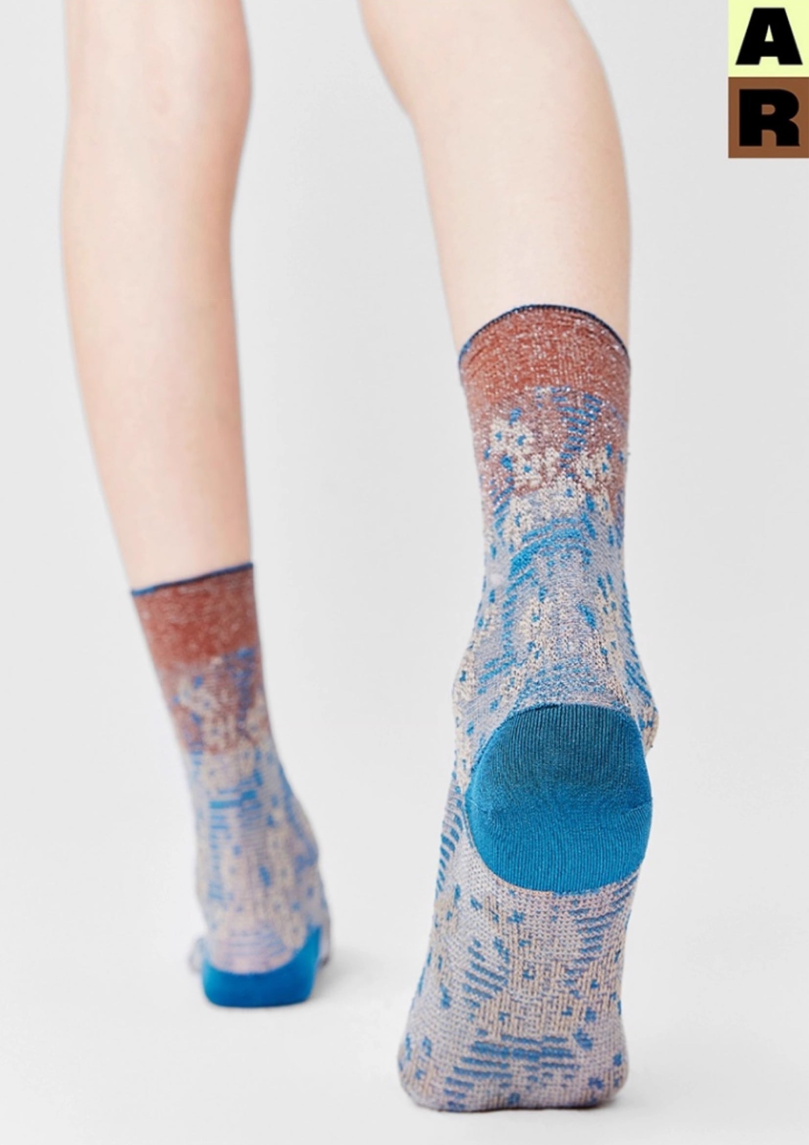 Lace jacquard floral mid-calf socks - shadow blue