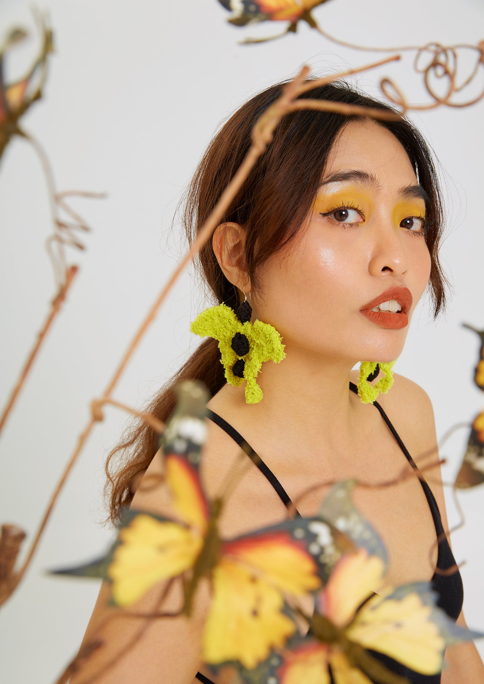 Butterfly crochet earrings - lime