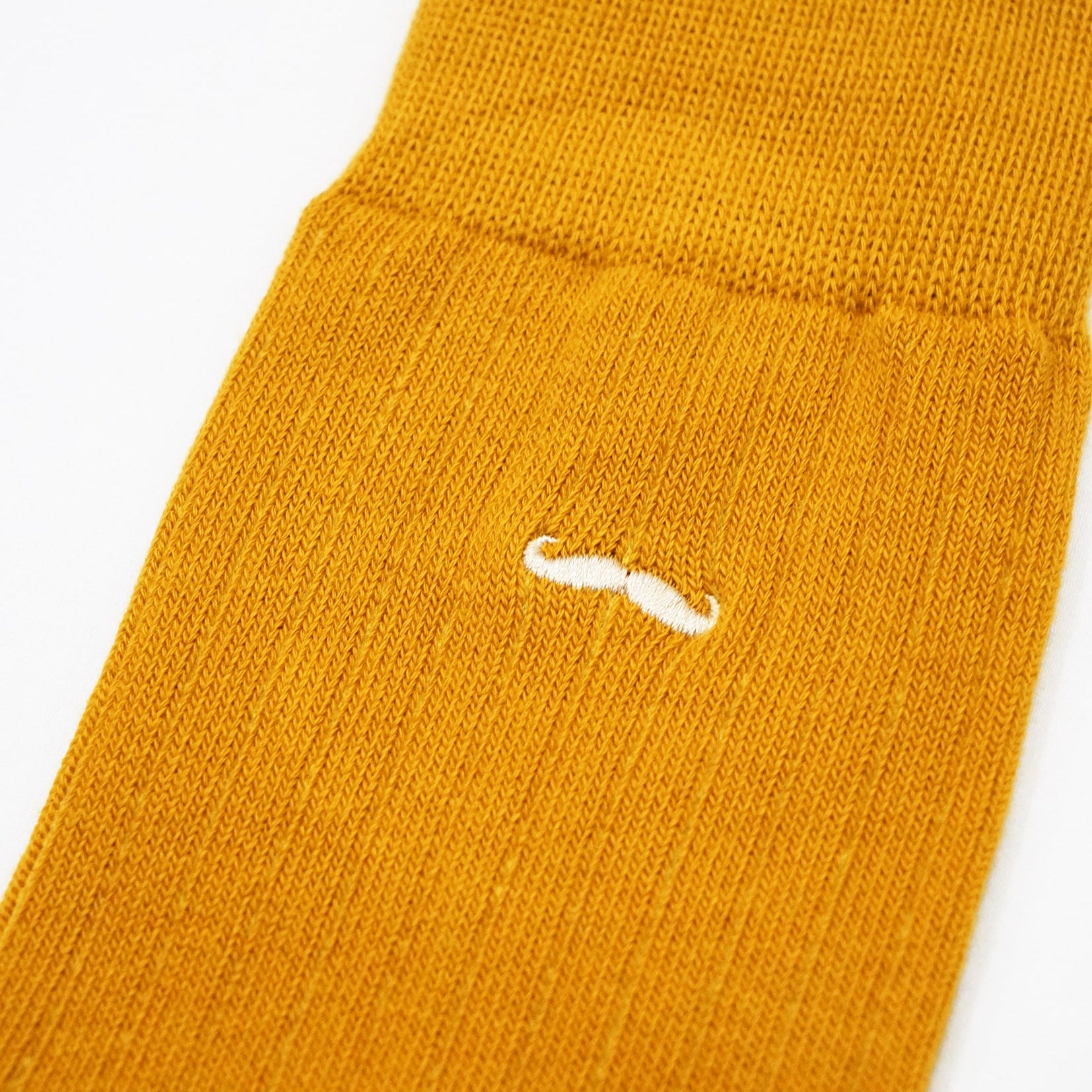 Moustache embroidery mid-calf socks - mustard