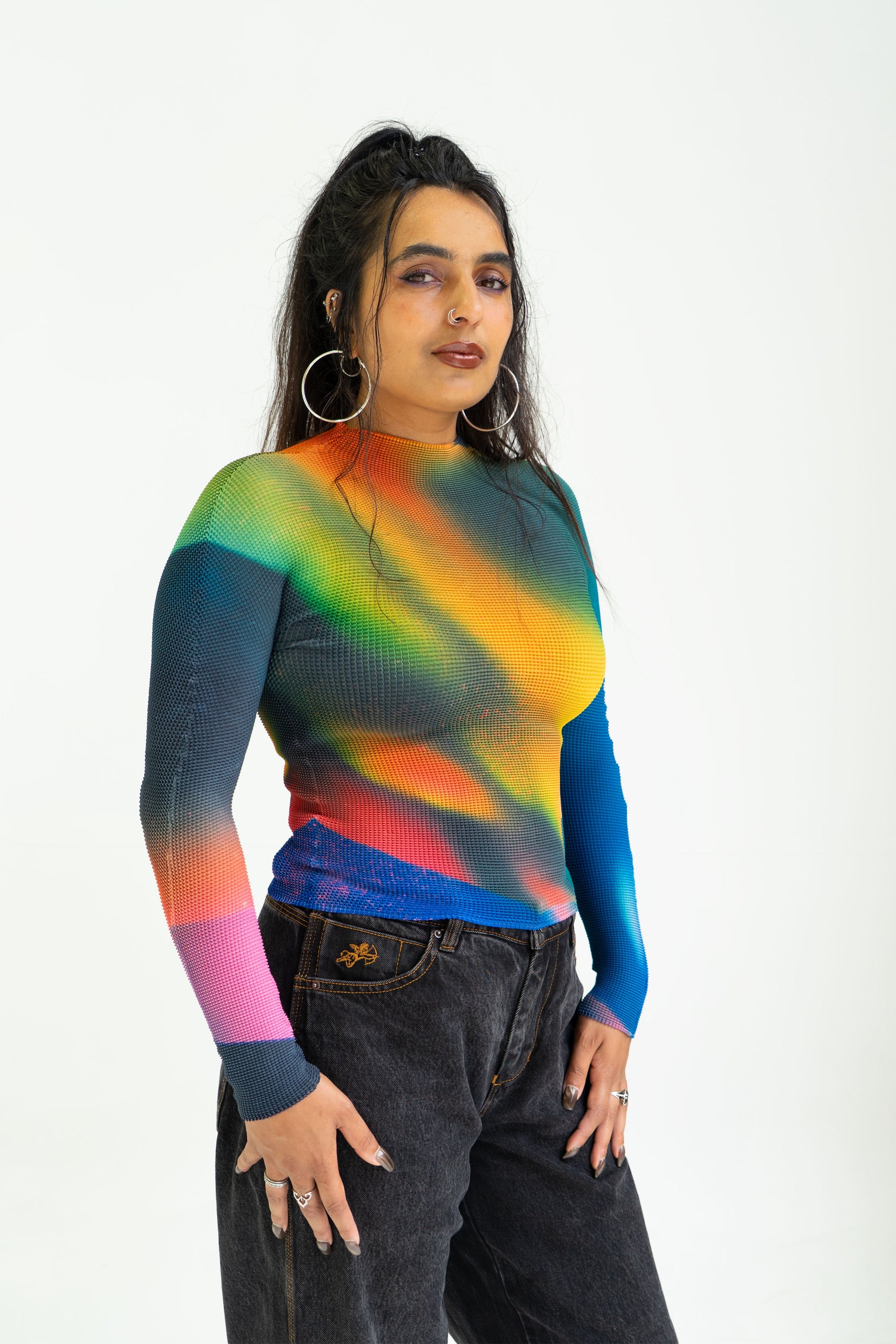 'Aurora' crinkle stretch tee - navy