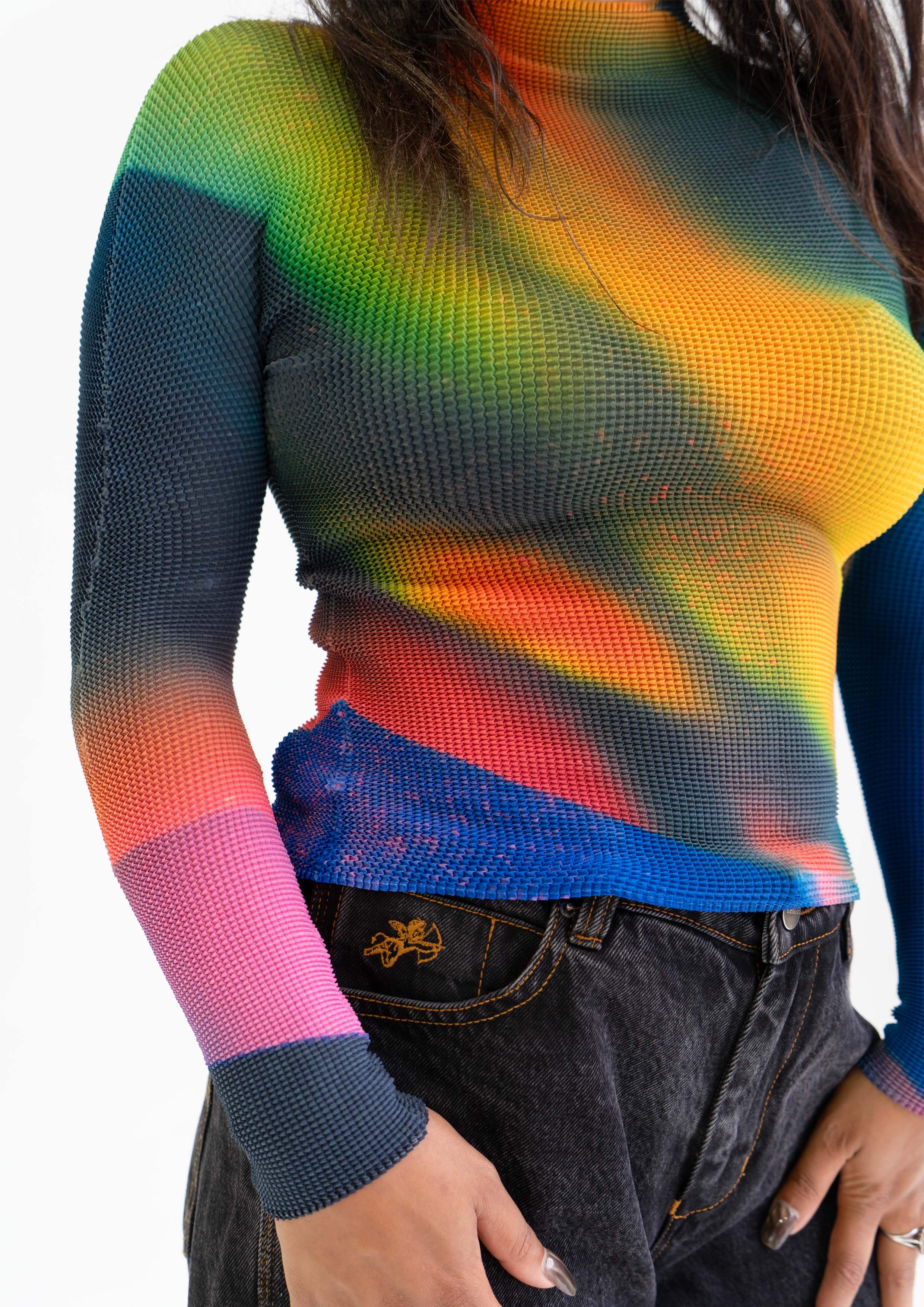 Aurora' crinkle stretch tee - navy – Future Fusion Online