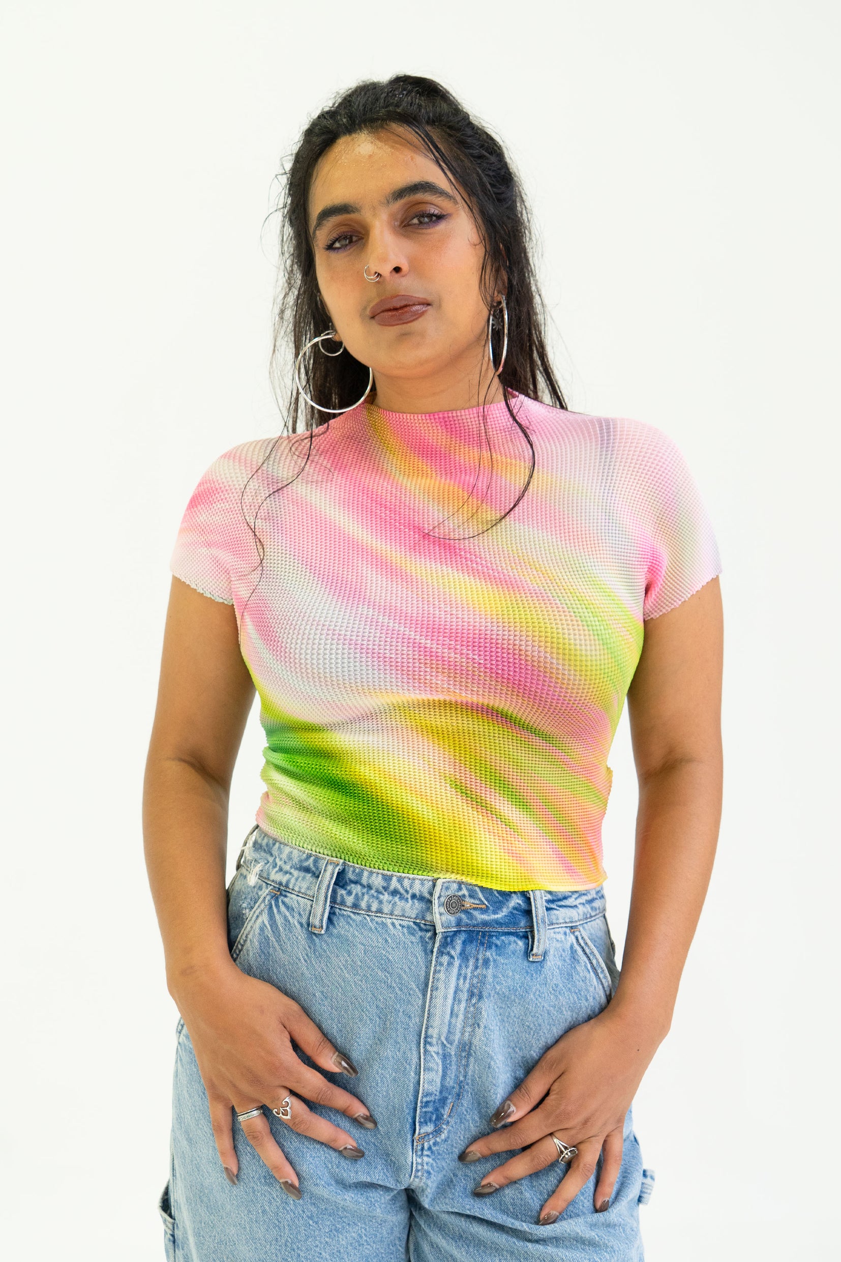 'Breeze' crinkle stretch crop tee - pink