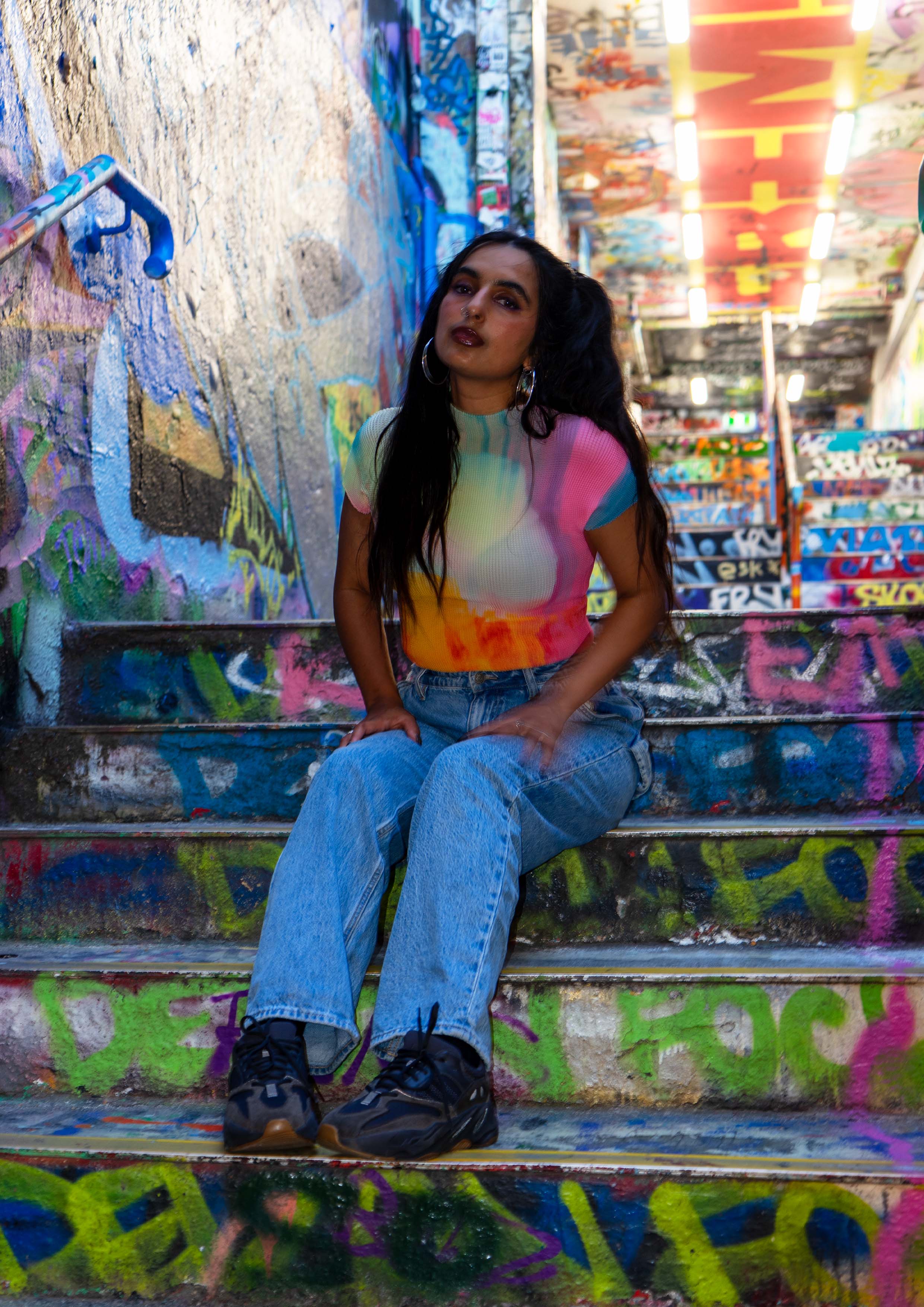 'Rainbow' crinkle stretch crop tee - pink