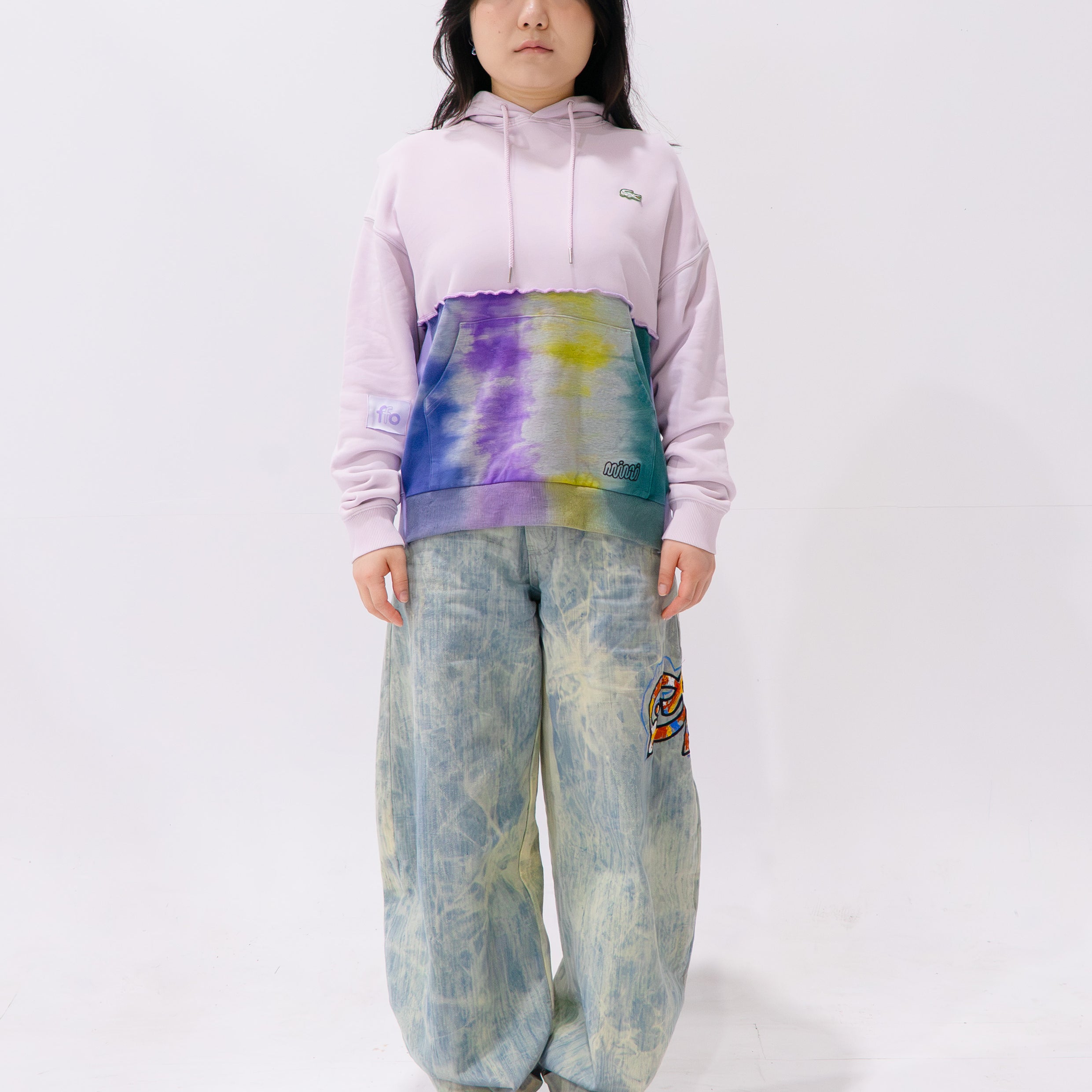 Reimagined upcycled hoodie - pale pink & tie dye