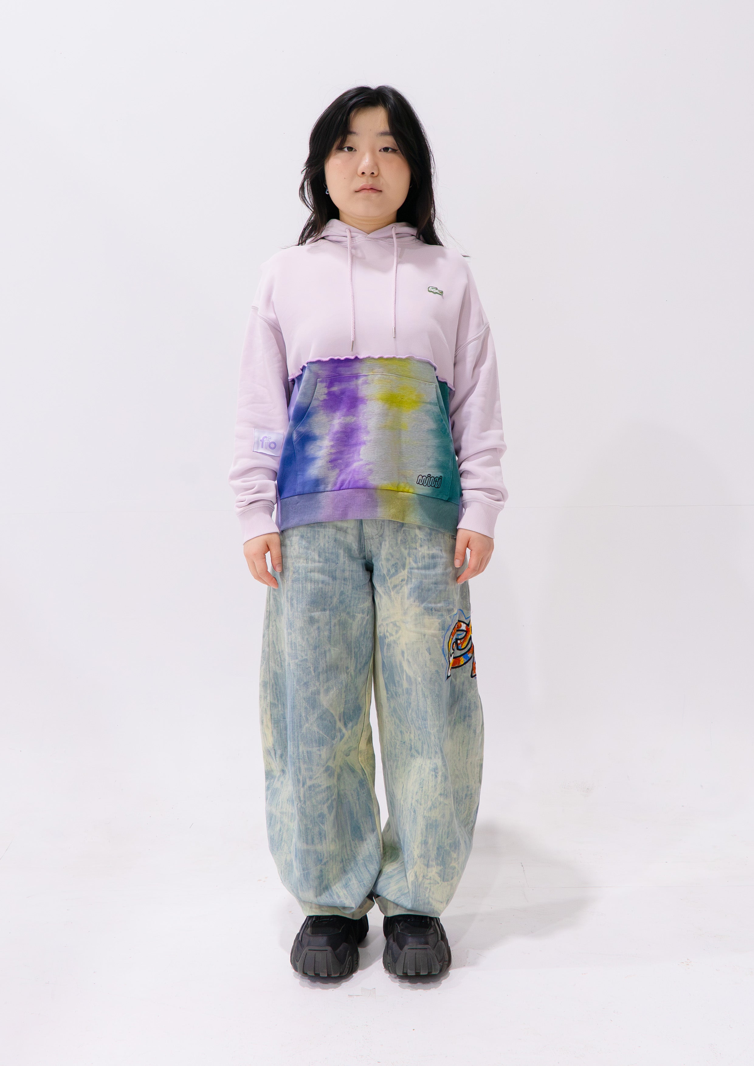 Reimagined upcycled hoodie - pale pink & tie dye