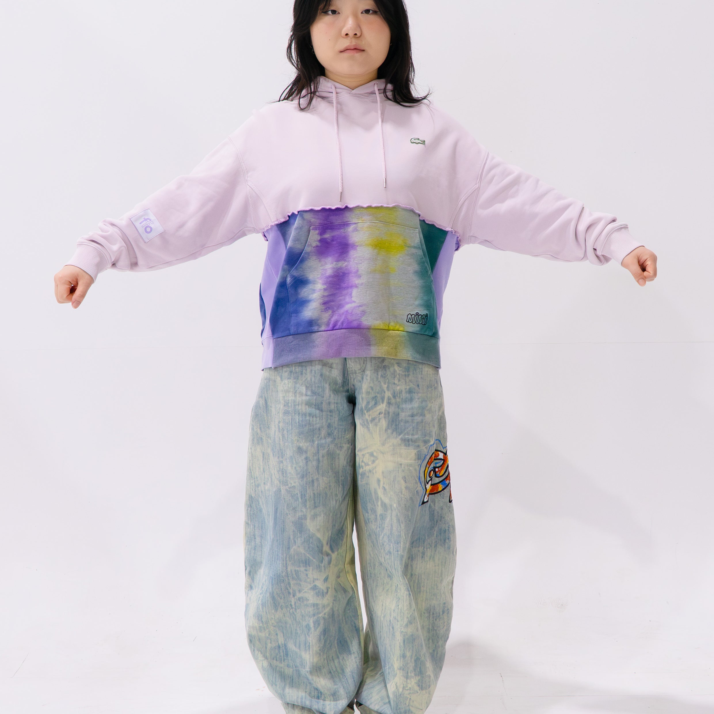 Reimagined upcycled hoodie - pale pink & tie dye