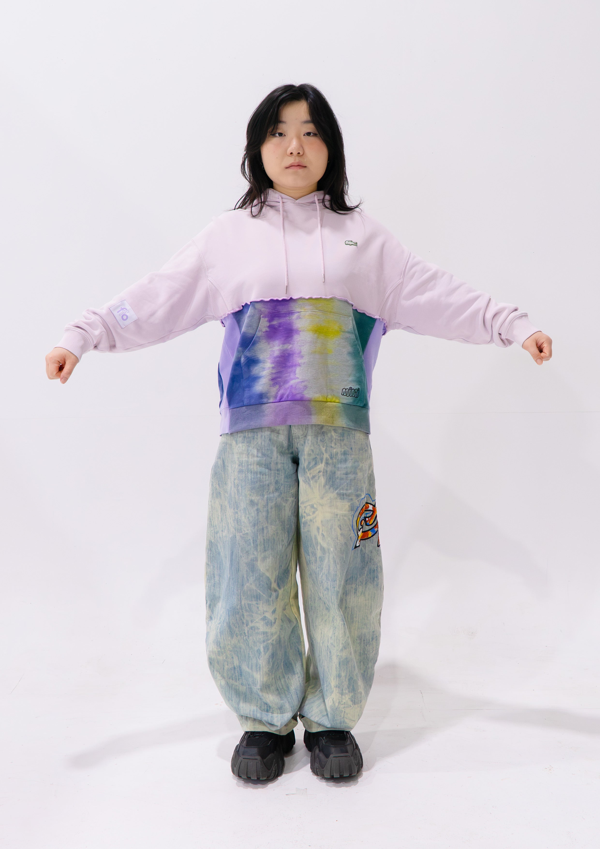Reimagined upcycled hoodie - pale pink & tie dye