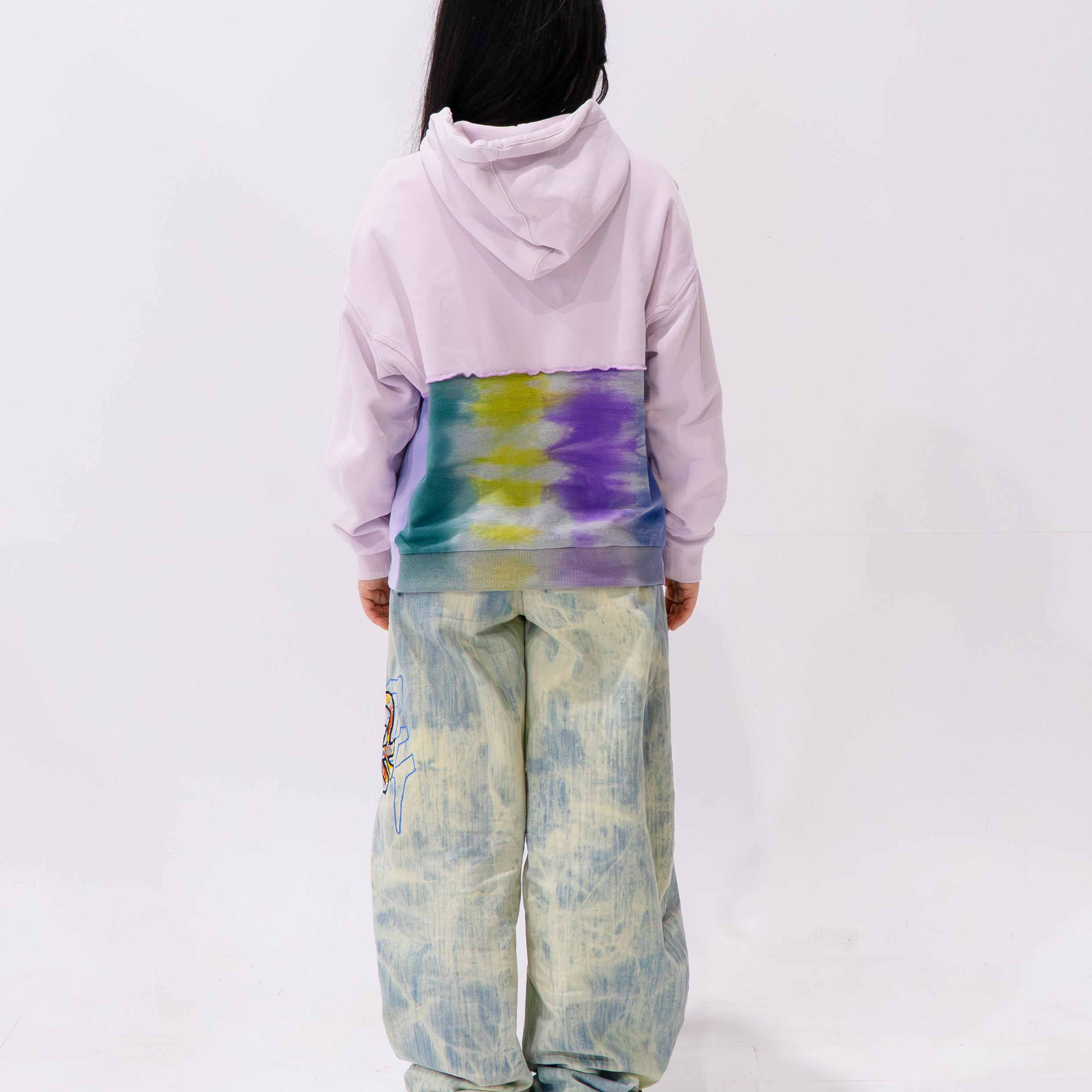 Reimagined upcycled hoodie - pale pink & tie dye