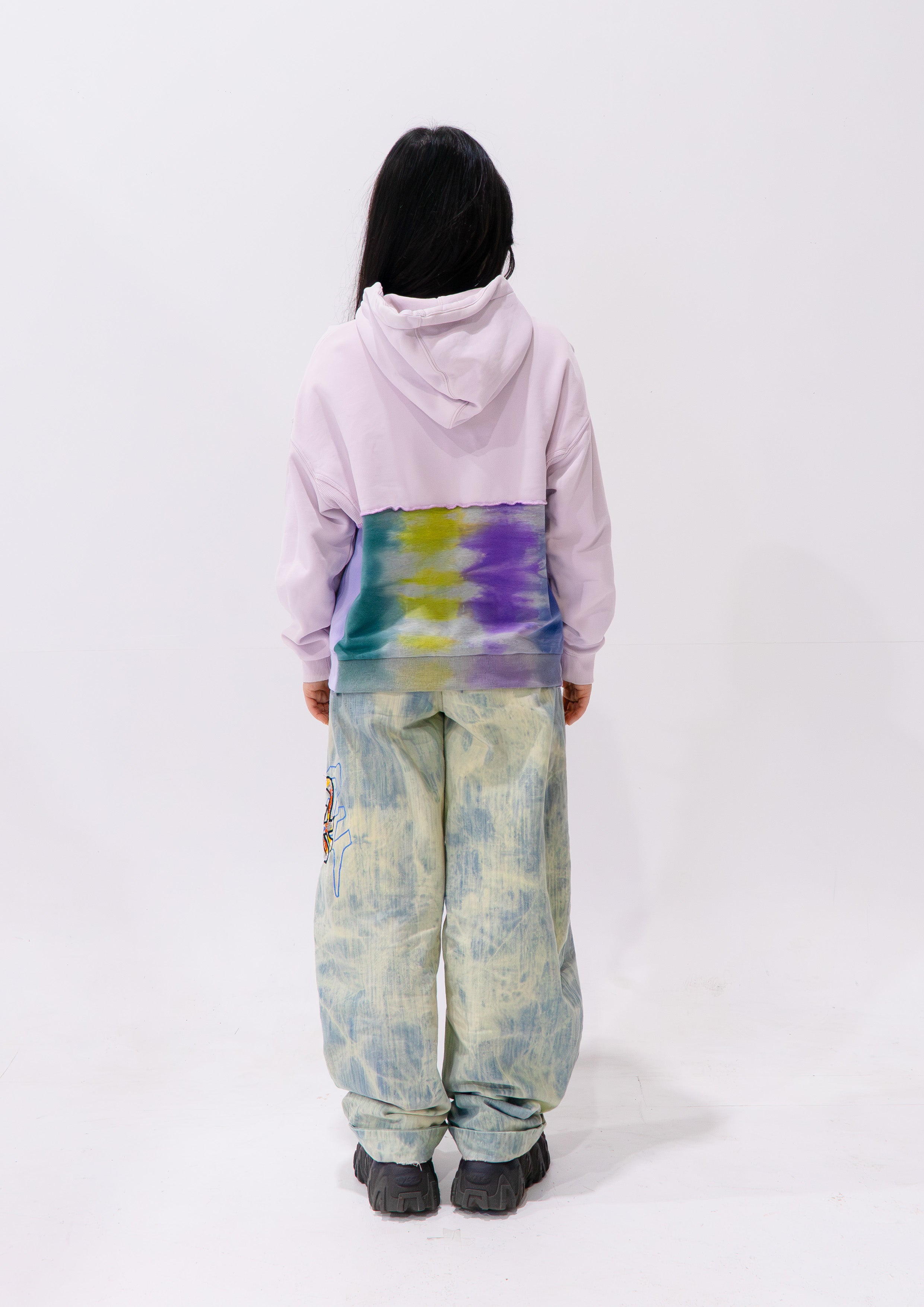 Reimagined upcycled hoodie - pale pink & tie dye