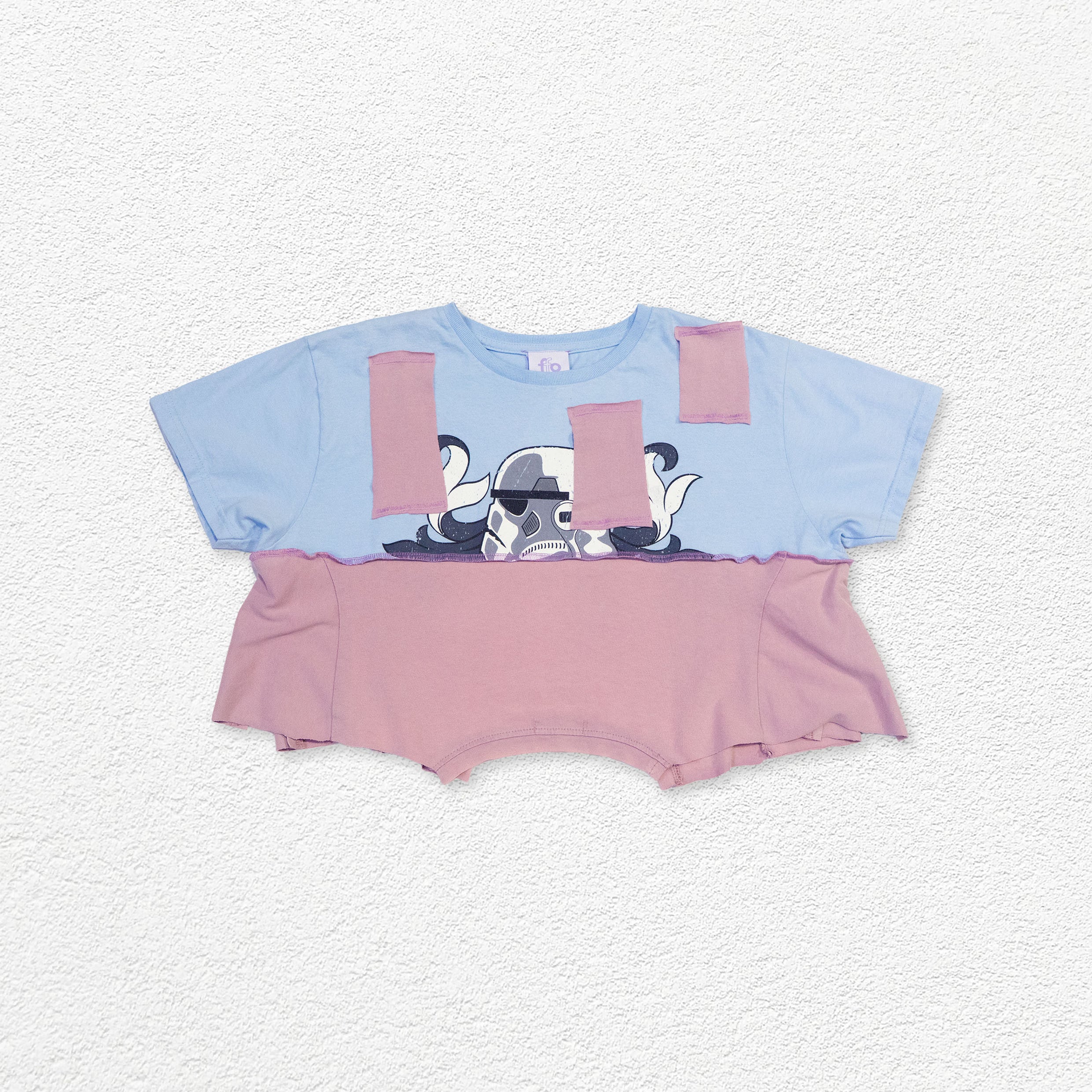 Reimagined upcycled tee - ice blue & dusty pink