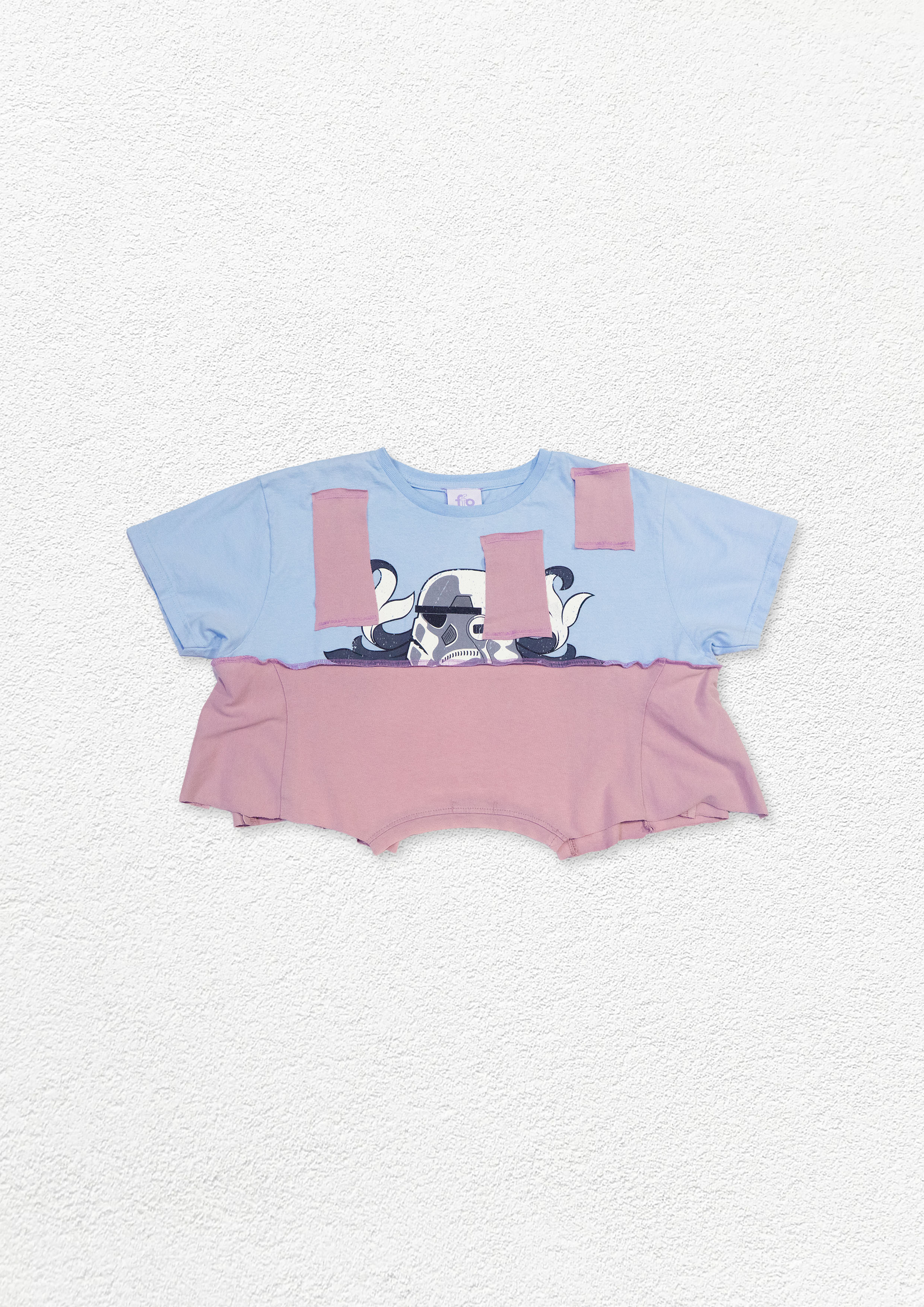 Reimagined upcycled tee - ice blue & dusty pink