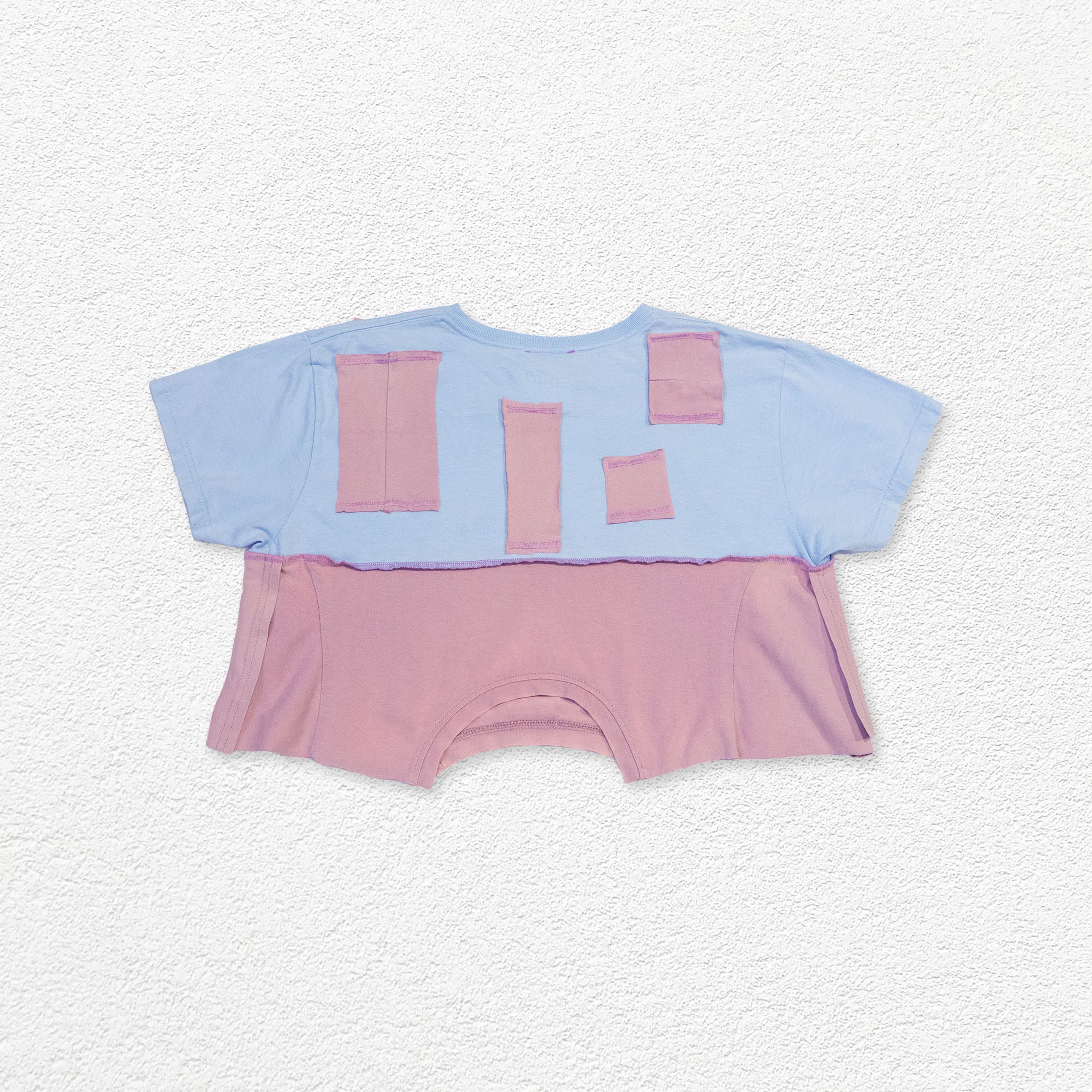 Reimagined upcycled tee - ice blue & dusty pink