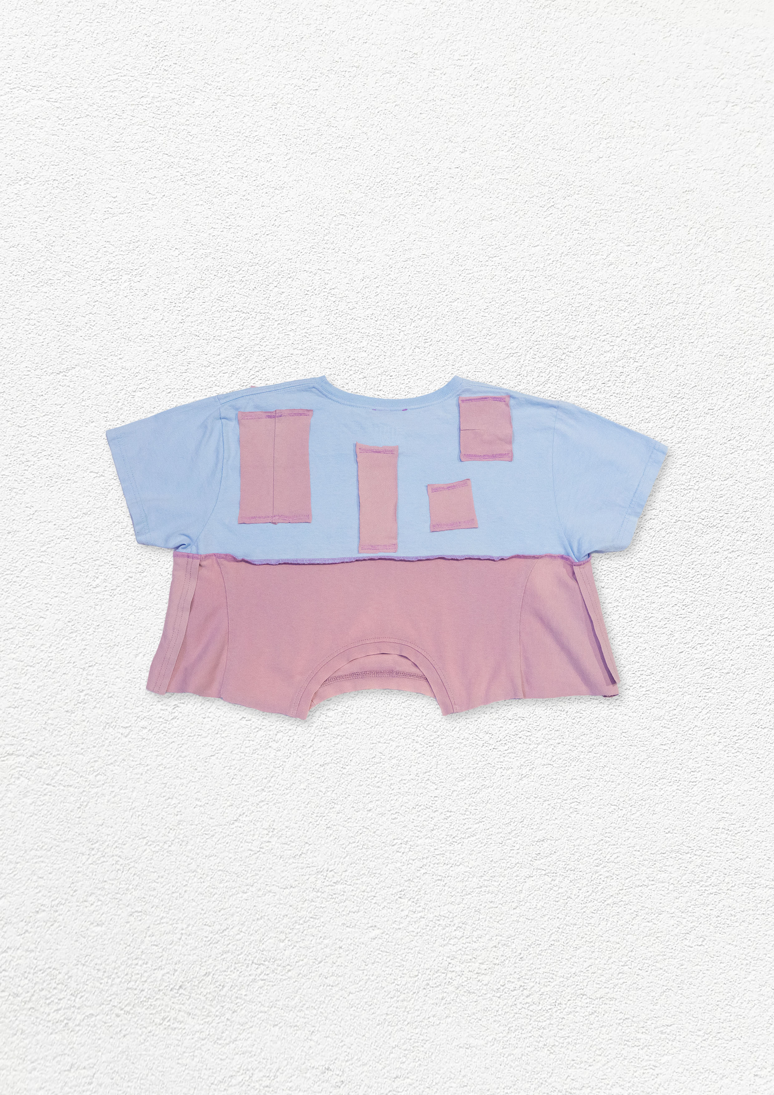 Reimagined upcycled tee - ice blue & dusty pink