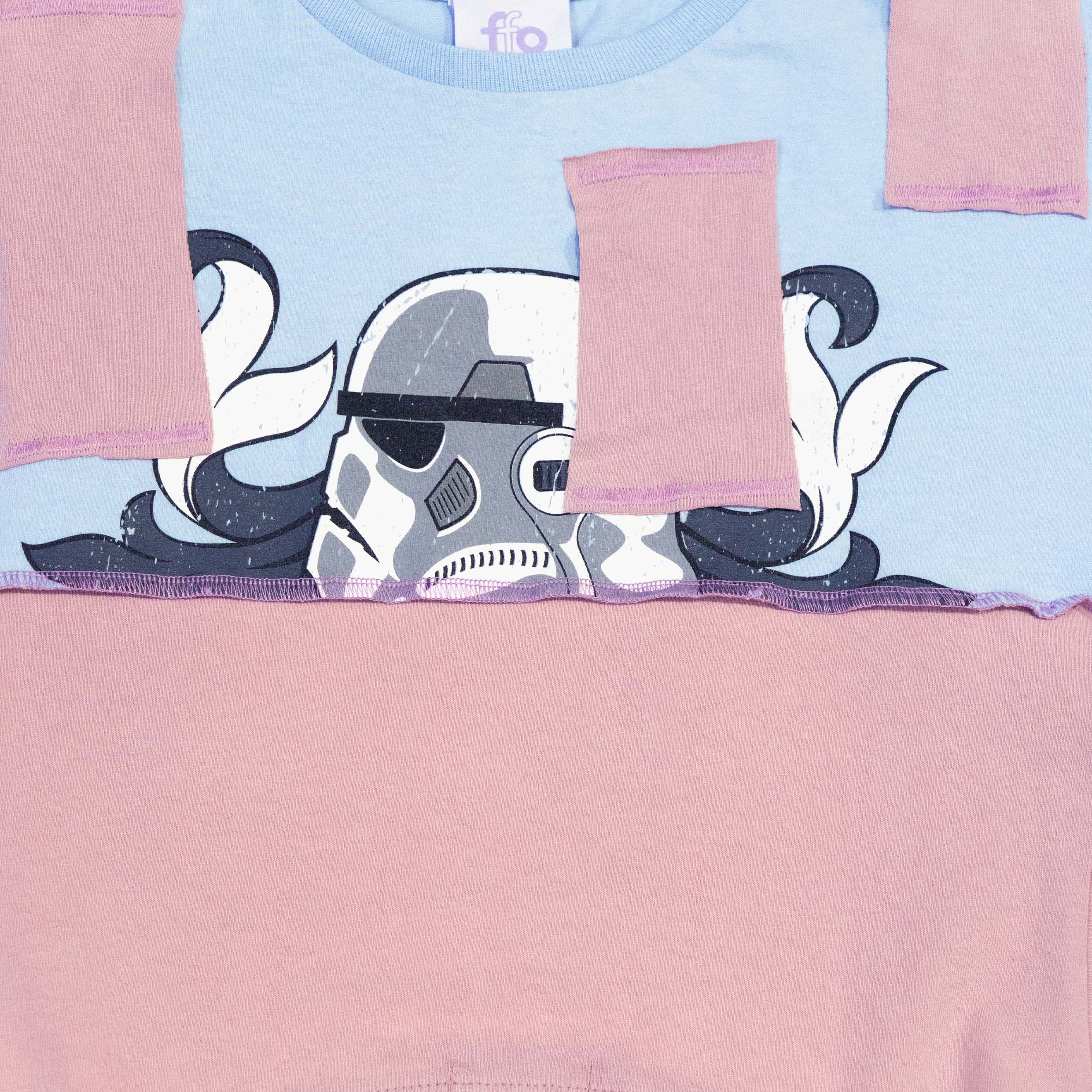 Reimagined upcycled tee - ice blue & dusty pink