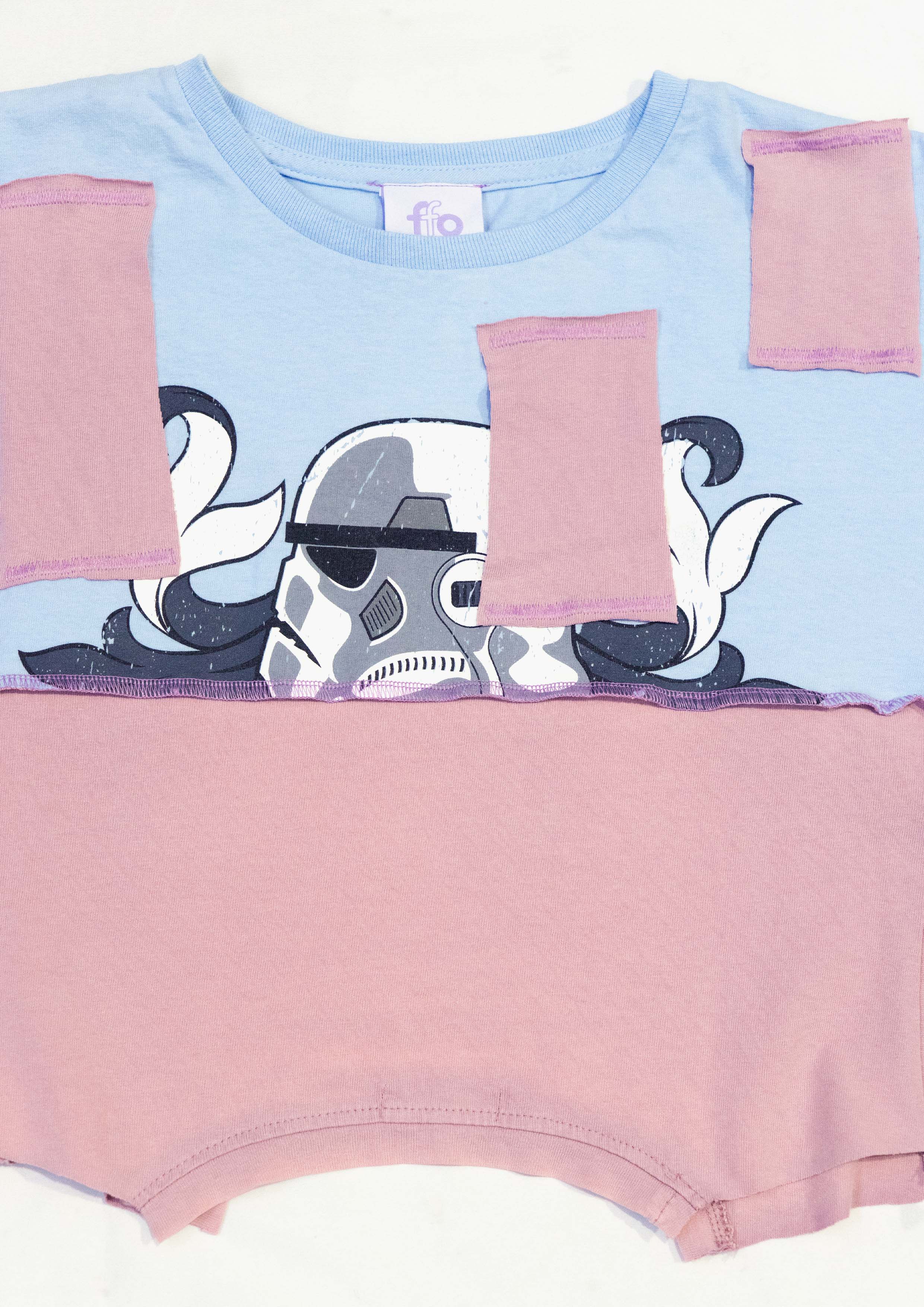 Reimagined upcycled tee - ice blue & dusty pink