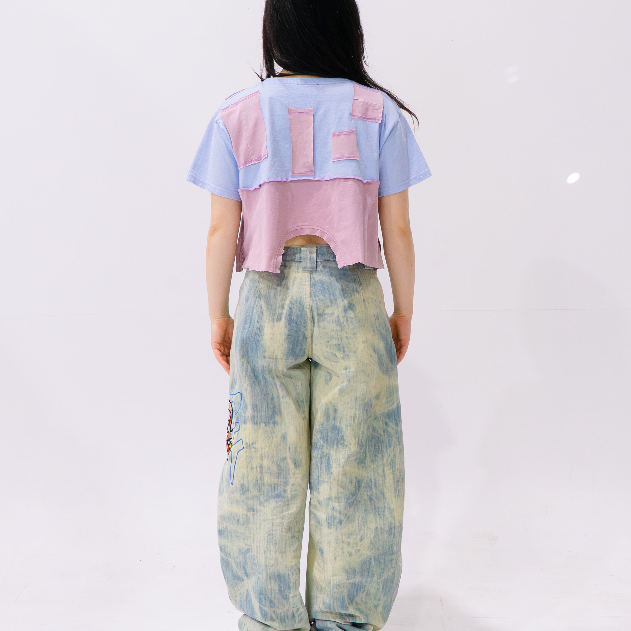 Reimagined upcycled tee - ice blue & dusty pink