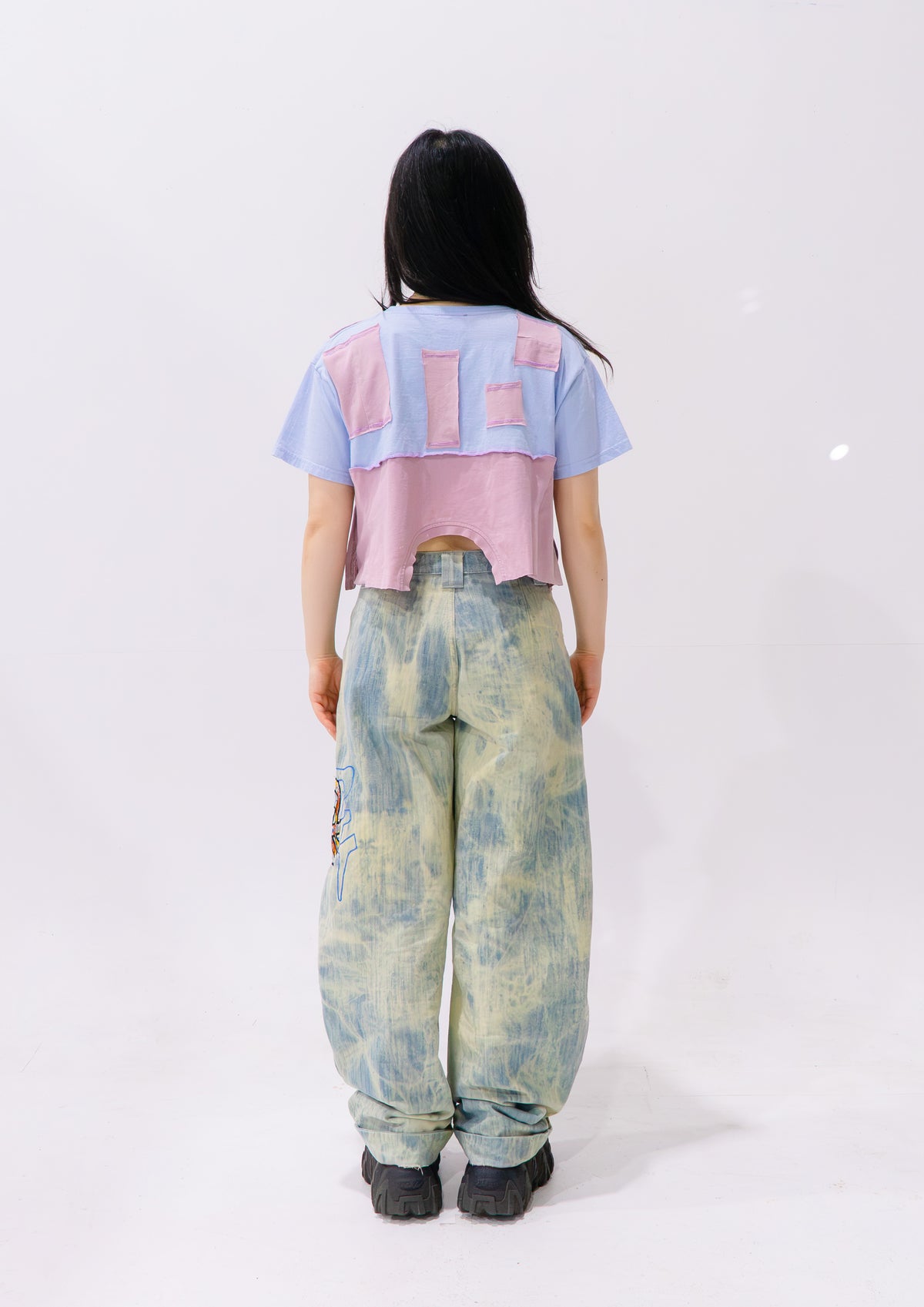 Reimagined upcycled tee - ice blue & dusty pink
